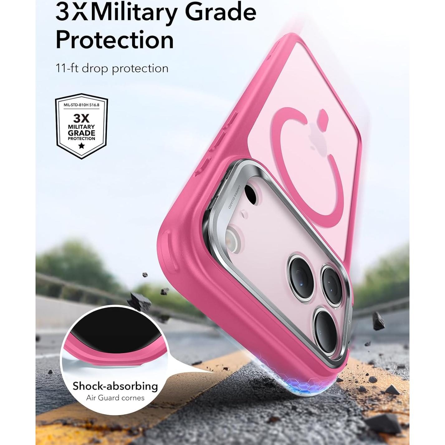 Funda ESR para iPhone 17 Pro Max Rosa Frosted con Soporte Stash