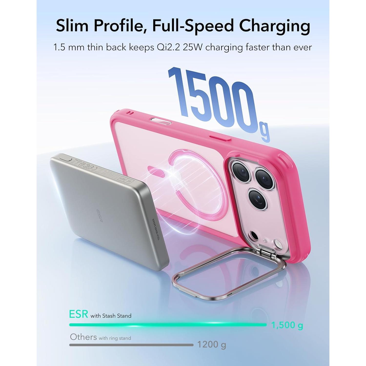 Funda ESR para iPhone 17 Pro Max Rosa Frosted con Soporte Stash