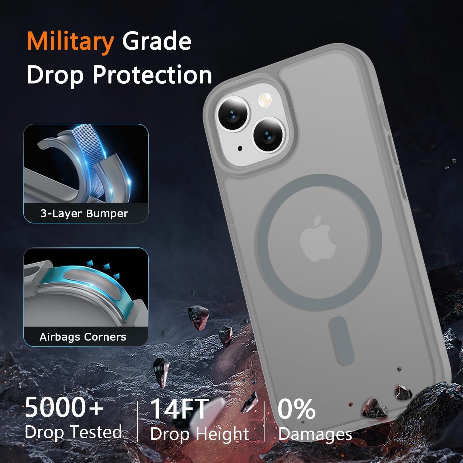 Funda Magnética LATVIN para iPhone 14/13 - Protección Militar, Gris