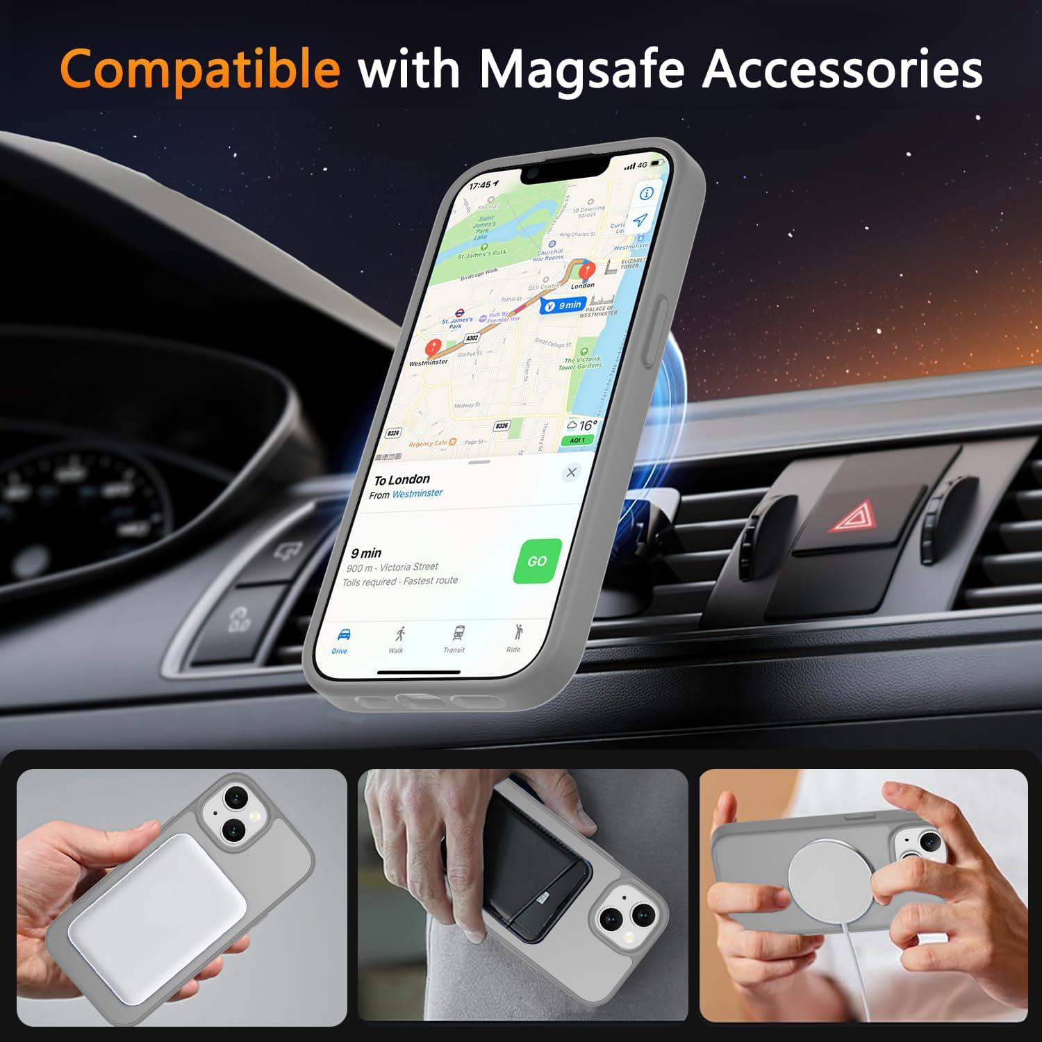 Funda Magnética LATVIN para iPhone 14/13 - Protección Militar, Gris