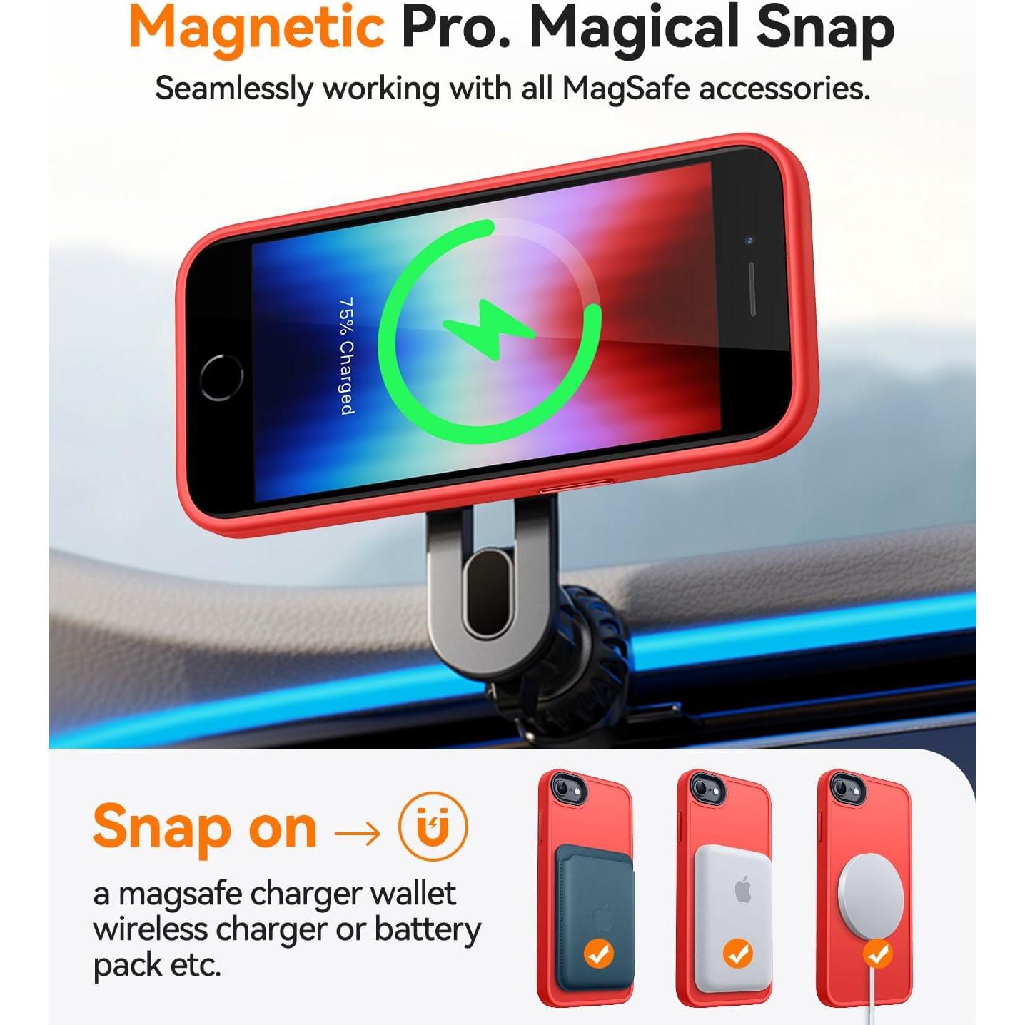 Funda Magnética CANSHN para iPhone SE 2022/2020/8 Rojo Mate