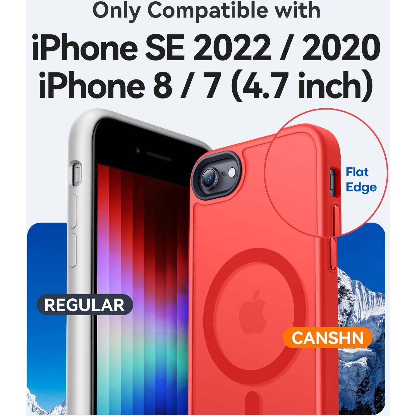 Funda Magnética CANSHN para iPhone SE 2022/2020/8 Rojo Mate