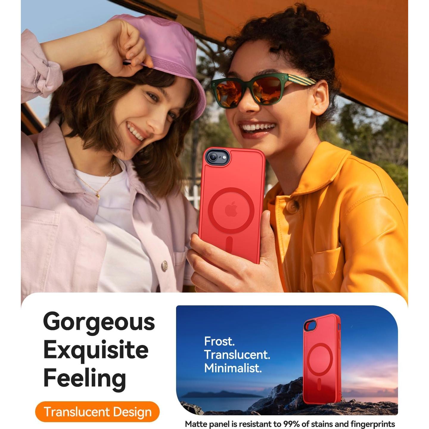 Funda Magnética CANSHN para iPhone SE 2022/2020/8 Rojo Mate