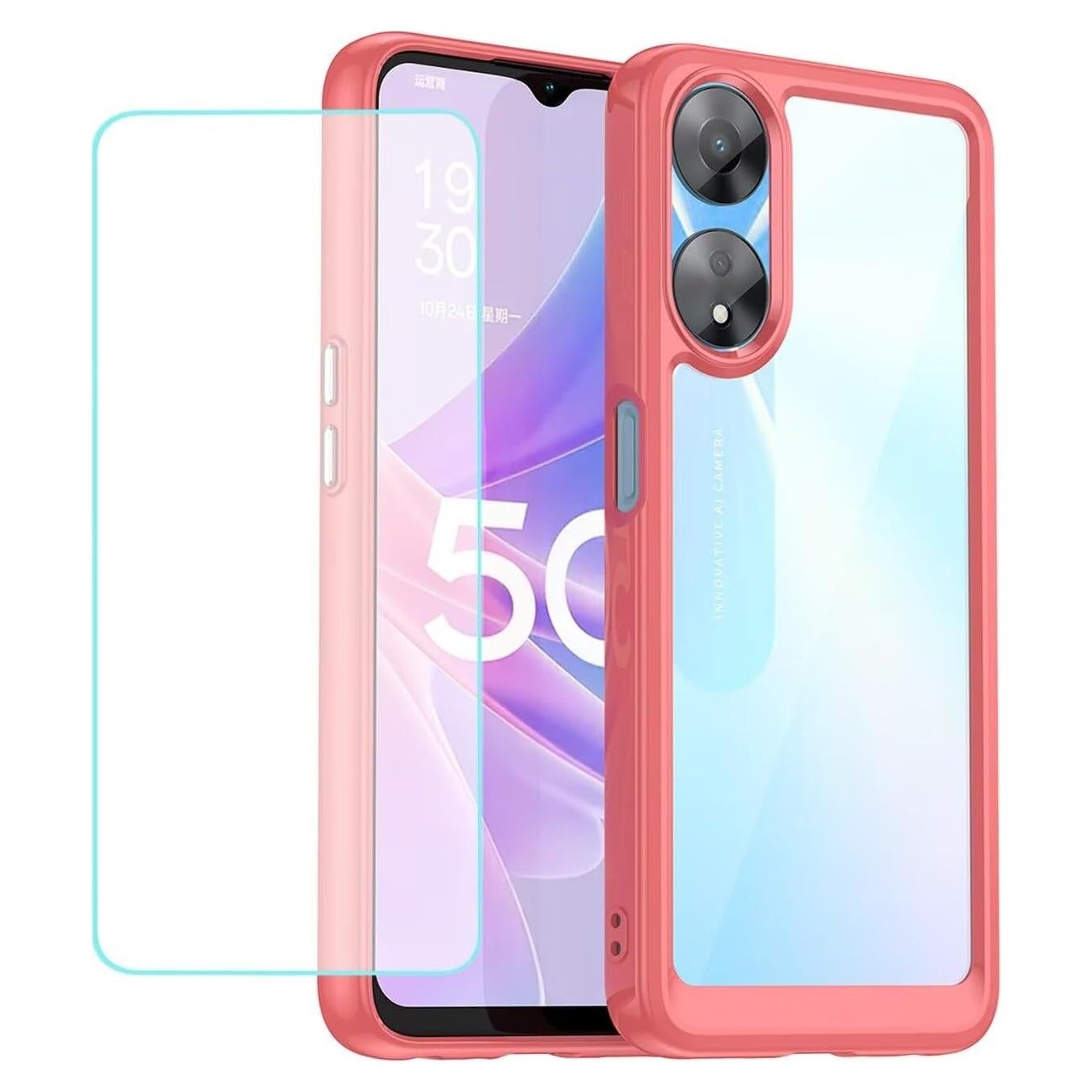 Funda Oppo A78 5G / A58 5G con Protector de Pantalla HD Rojo