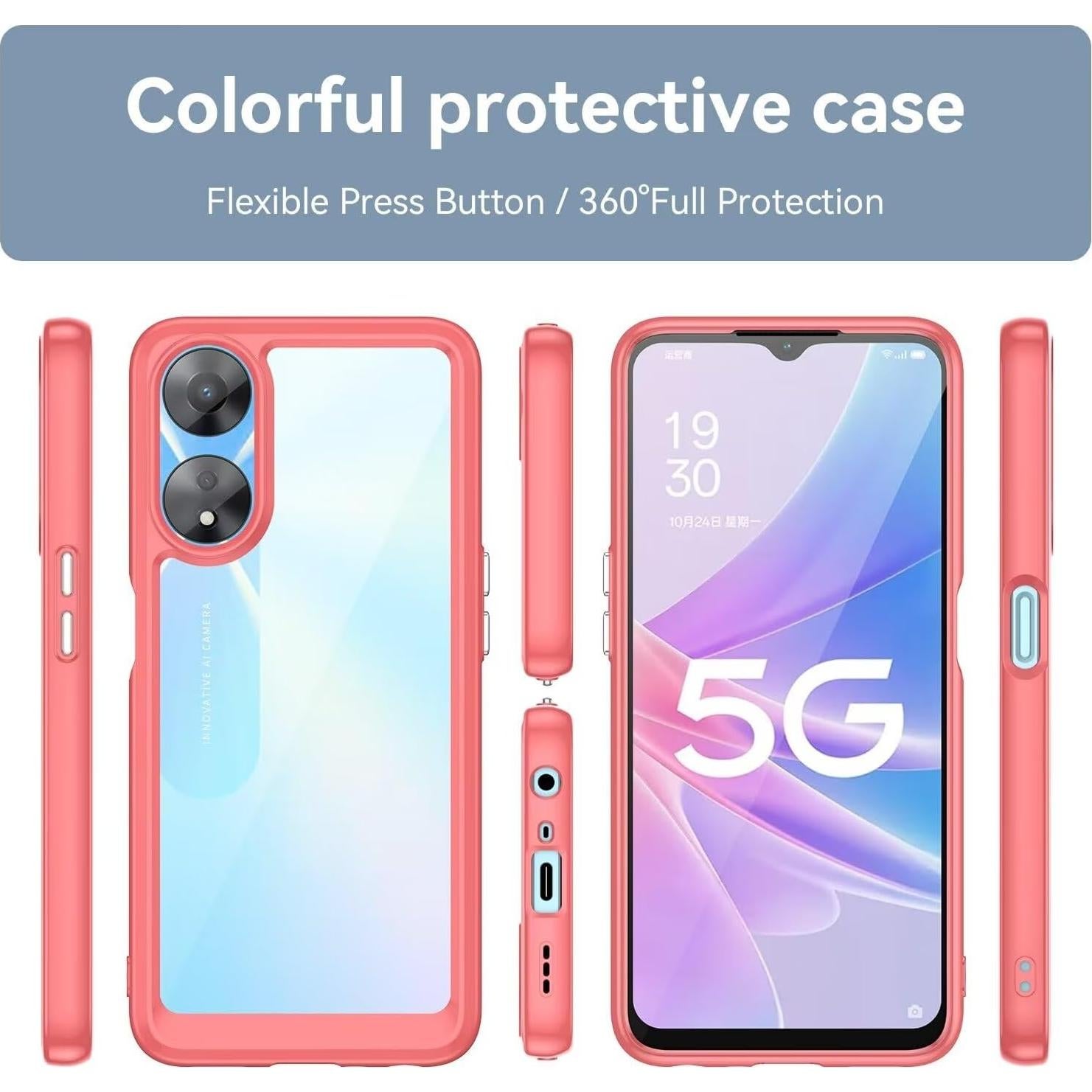 Funda Oppo A78 5G / A58 5G con Protector de Pantalla HD Rojo