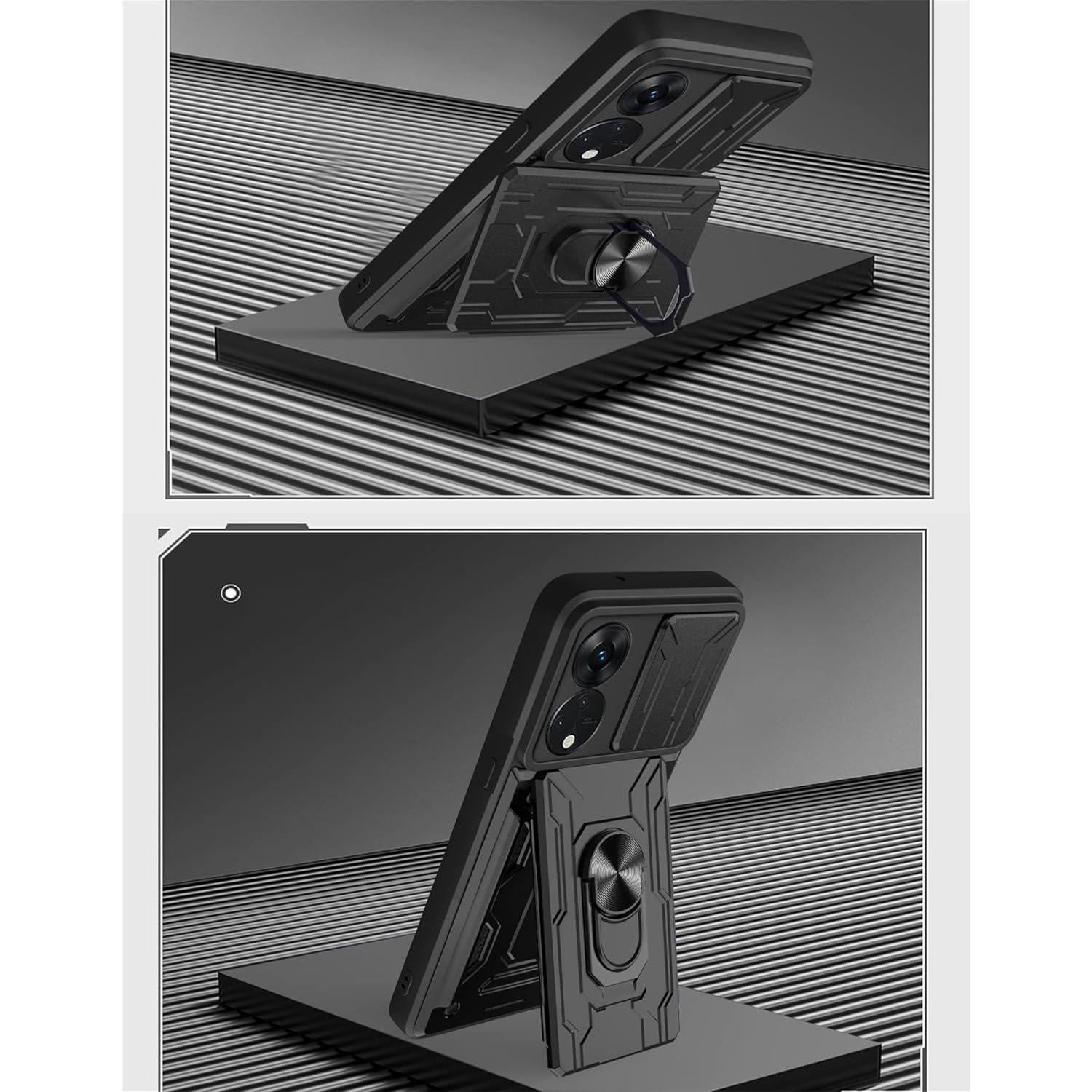 Funda Protectora CCSmall para Oppo Reno8 T 5G Negra con Soporte