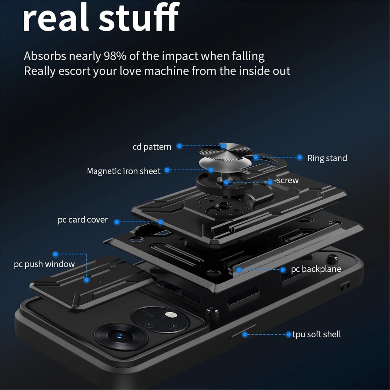 Funda Protectora CCSmall para Oppo Reno8 T 5G Negra con Soporte