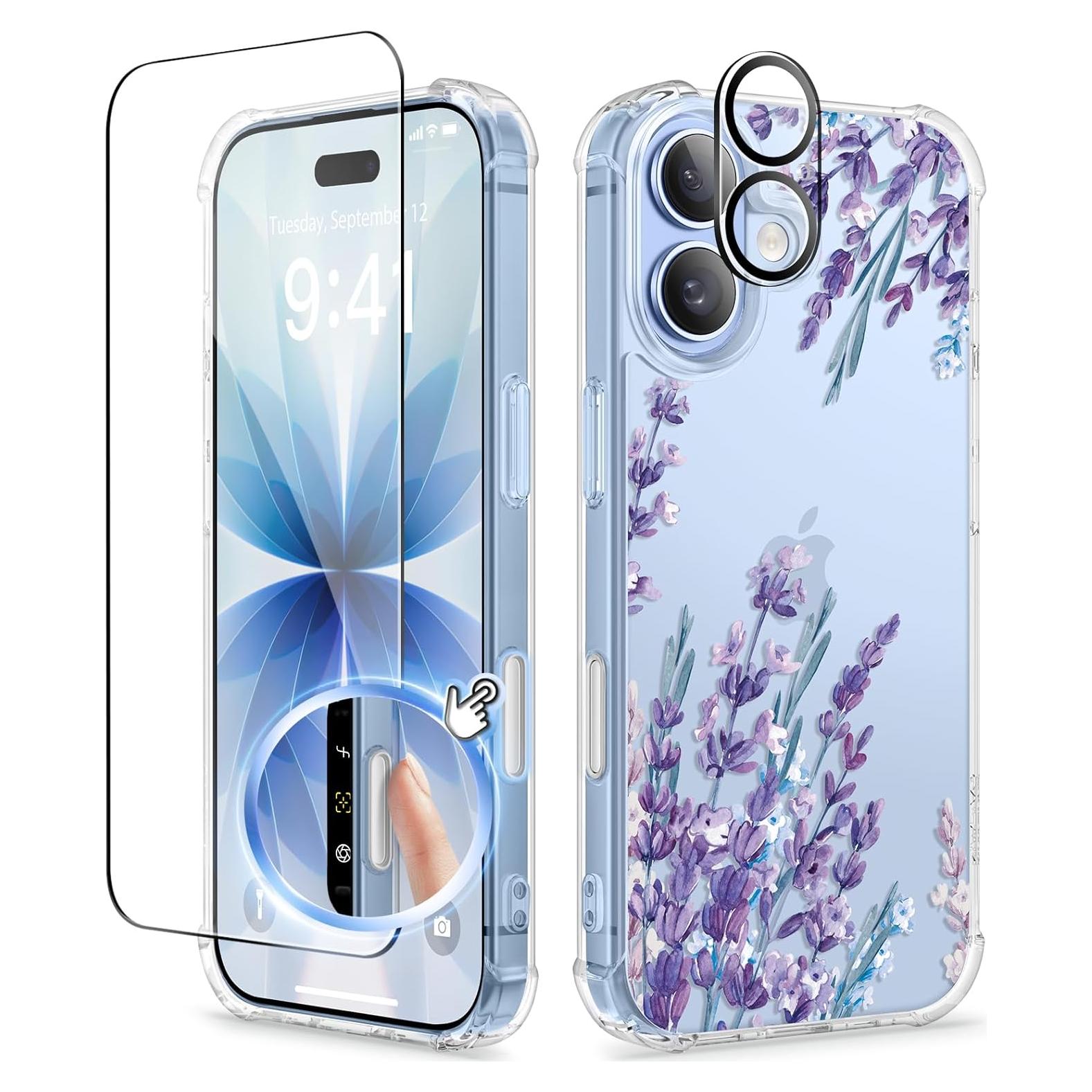 Funda GVIEWIN para iPhone 17 con Protector de Pantalla y Lente - Floral Claro