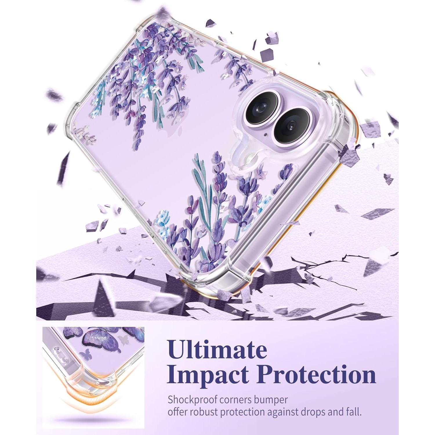 Funda GVIEWIN para iPhone 17 con Protector de Pantalla y Lente - Floral Claro