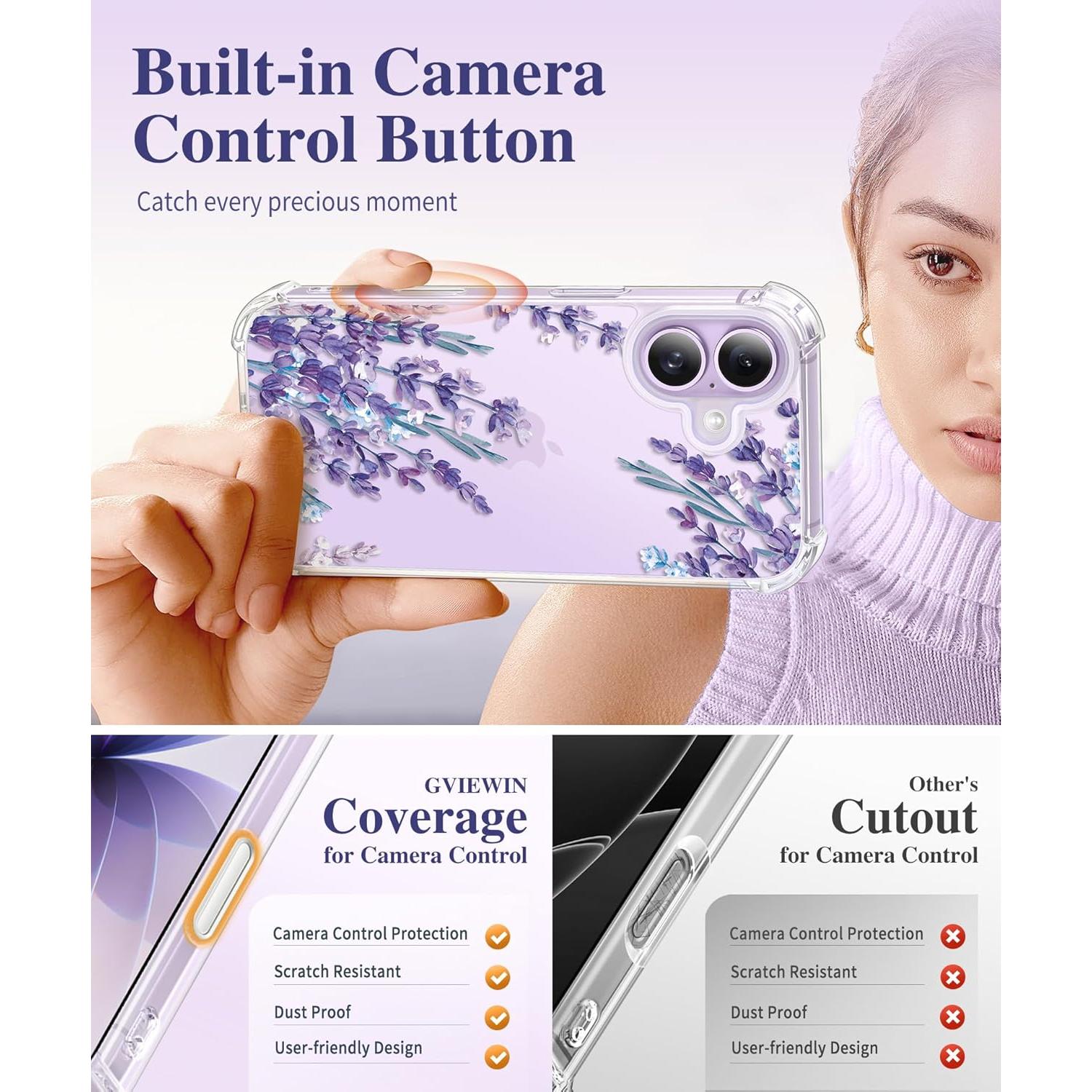 Funda GVIEWIN para iPhone 17 con Protector de Pantalla y Lente - Floral Claro