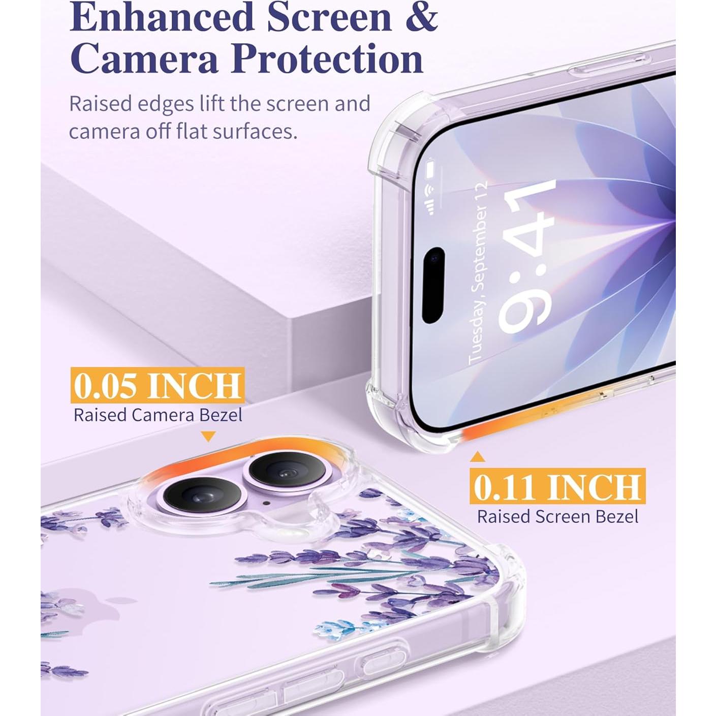 Funda GVIEWIN para iPhone 17 con Protector de Pantalla y Lente - Floral Claro