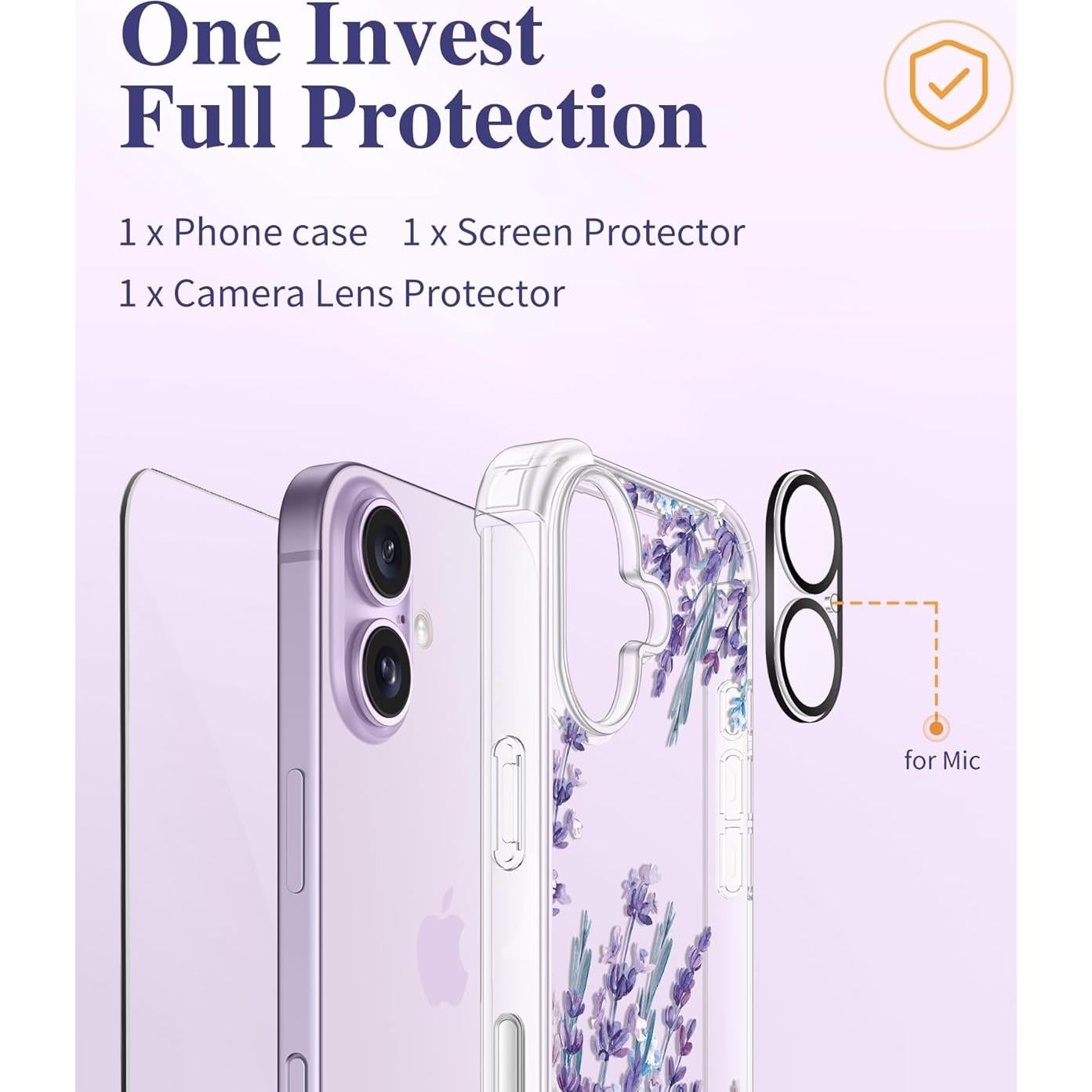 Funda GVIEWIN para iPhone 17 con Protector de Pantalla y Lente - Floral Claro