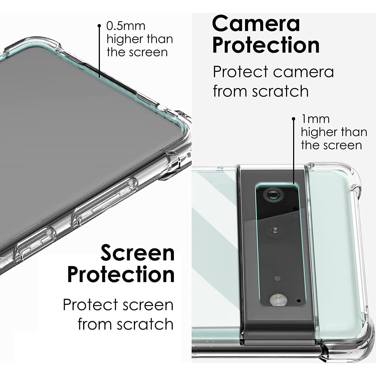 Funda KIOMY para Google Pixel 6a, transparente, híbrida, antiimpacto