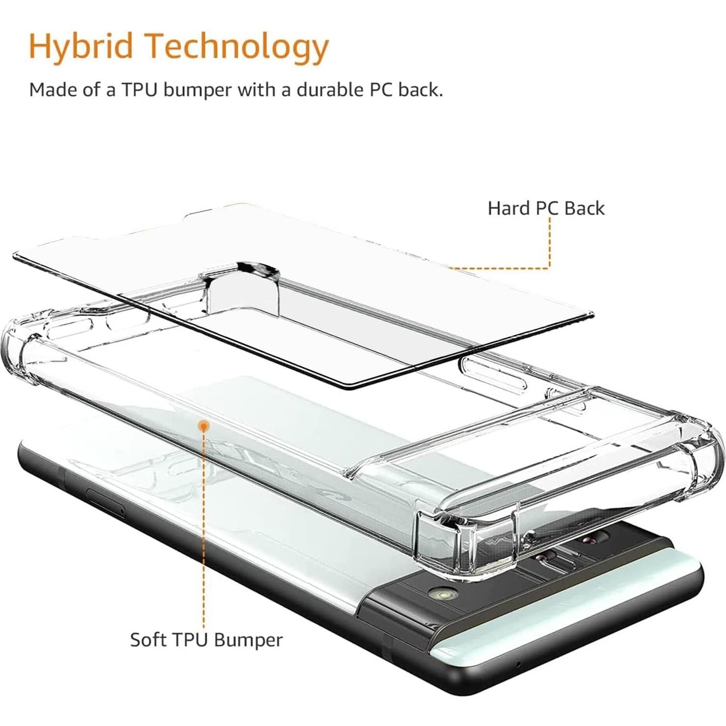 Funda KIOMY para Google Pixel 6a, transparente, híbrida, antiimpacto