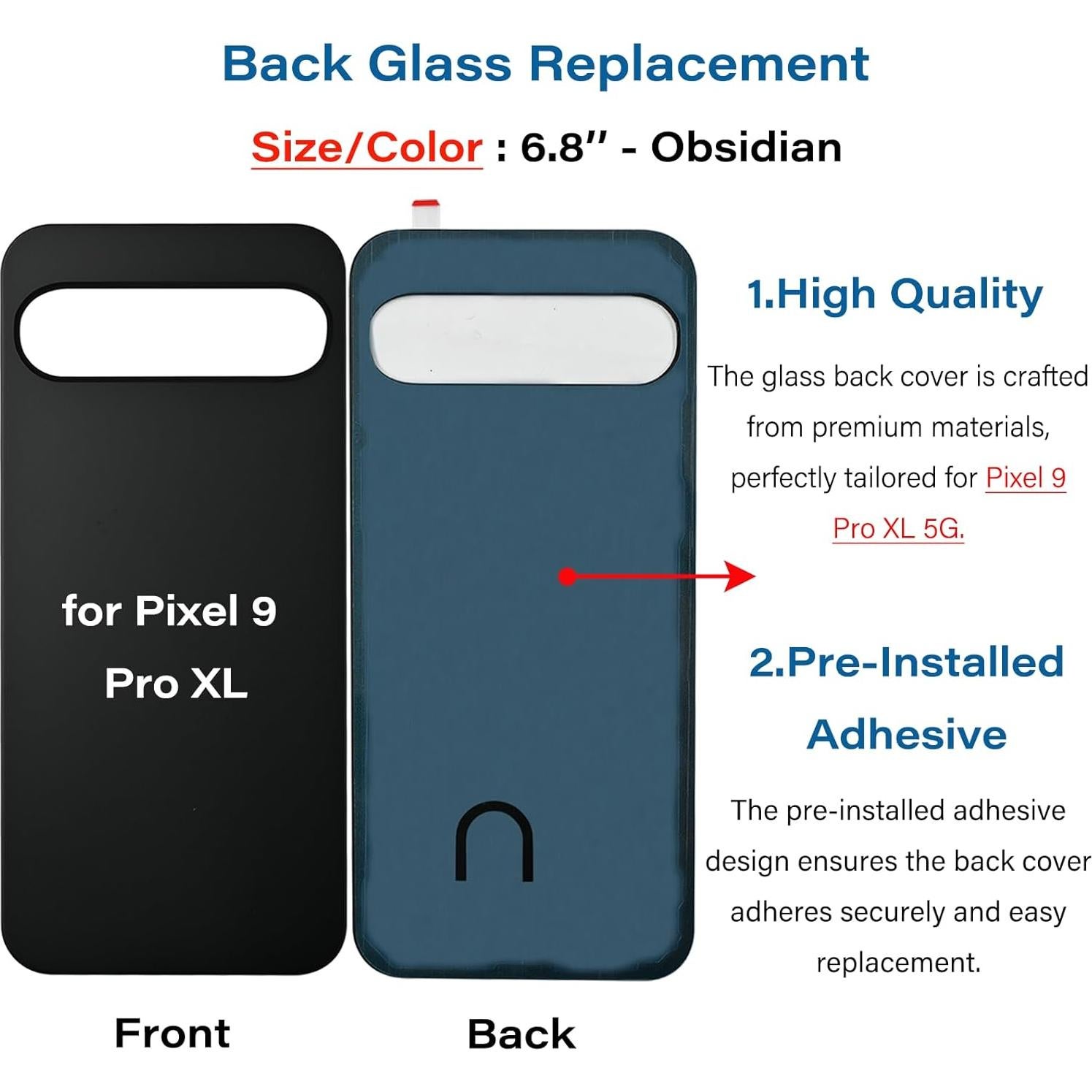 Cristal Trasero Compatible Google Pixel 9 Pro XL 5G Obsidiana