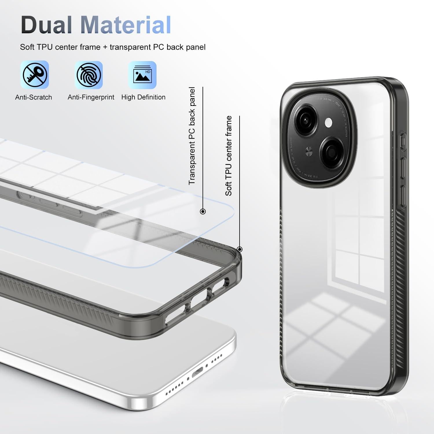 Funda Protectora Dura Acrílica Transparente Kukoufey para Tecno Spark Go 2025 - Negra