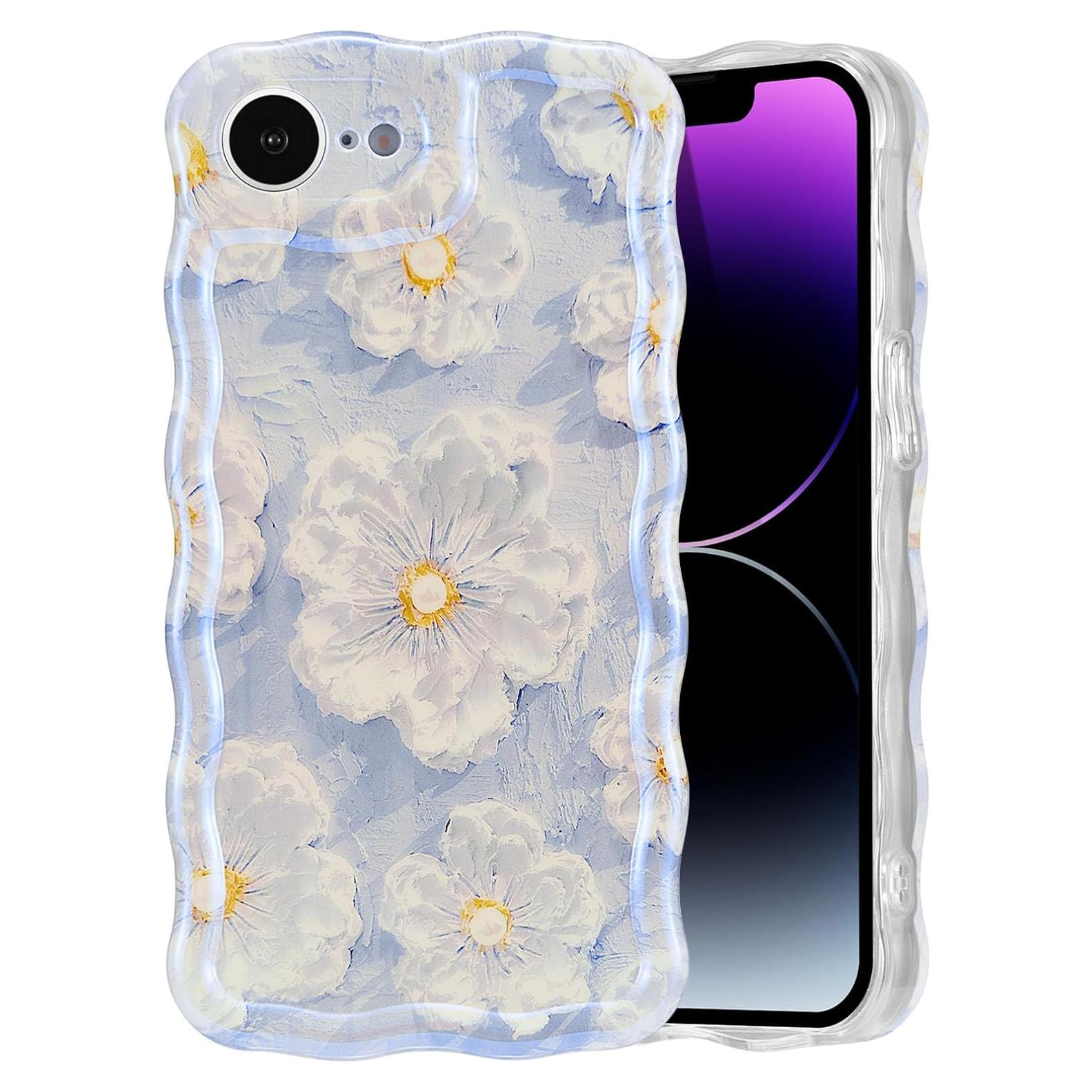 Funda EYZUTAK para iPhone 16e - Flores Pintura al Óleo Azul Claro