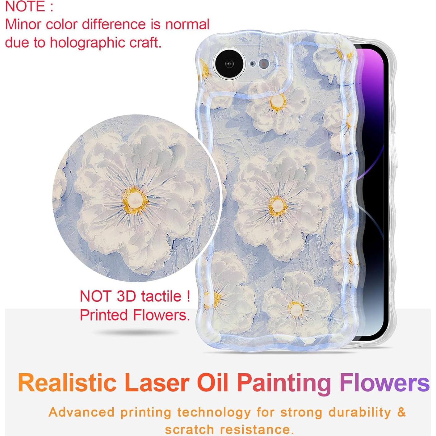 Funda EYZUTAK para iPhone 16e - Flores Pintura al Óleo Azul Claro