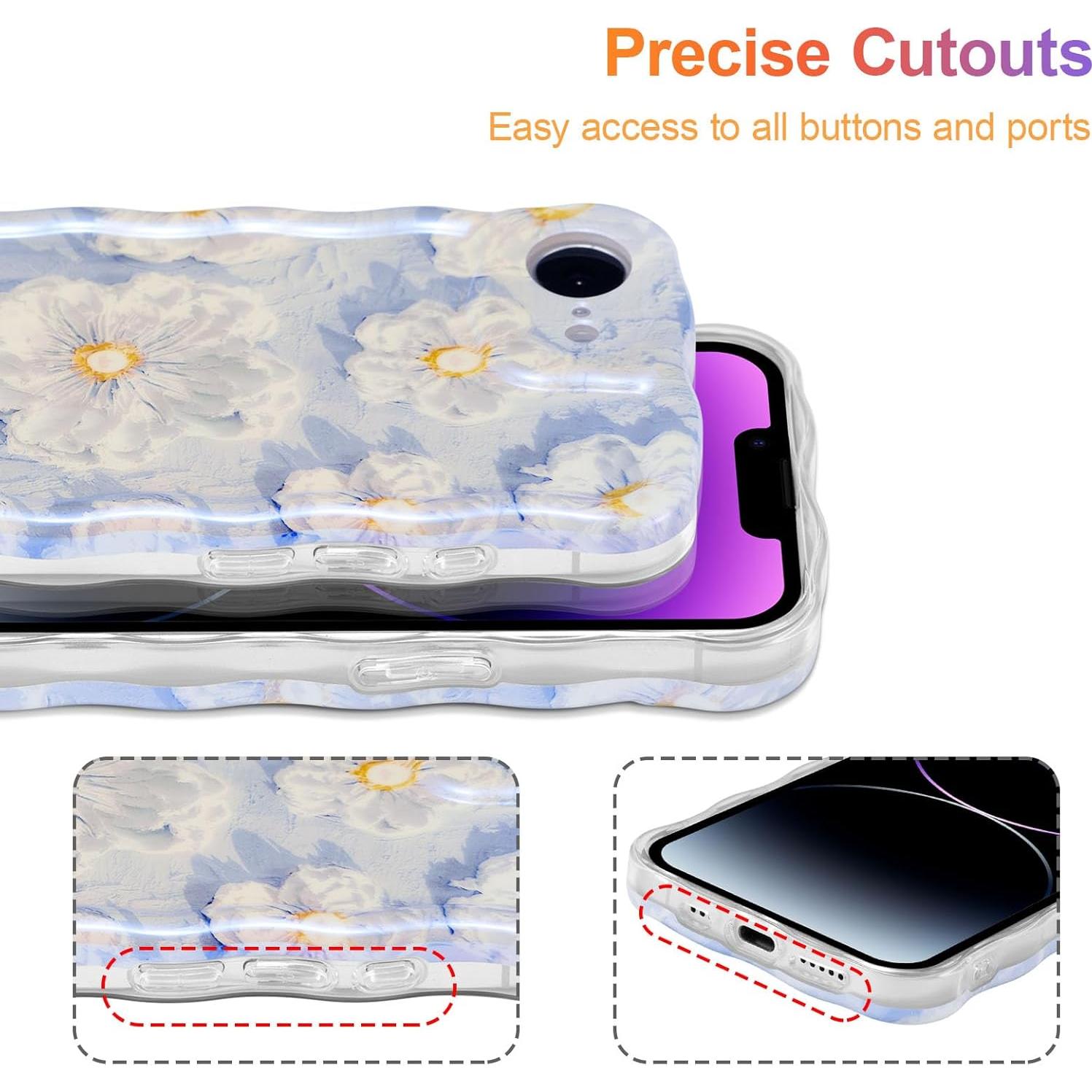 Funda EYZUTAK para iPhone 16e - Flores Pintura al Óleo Azul Claro