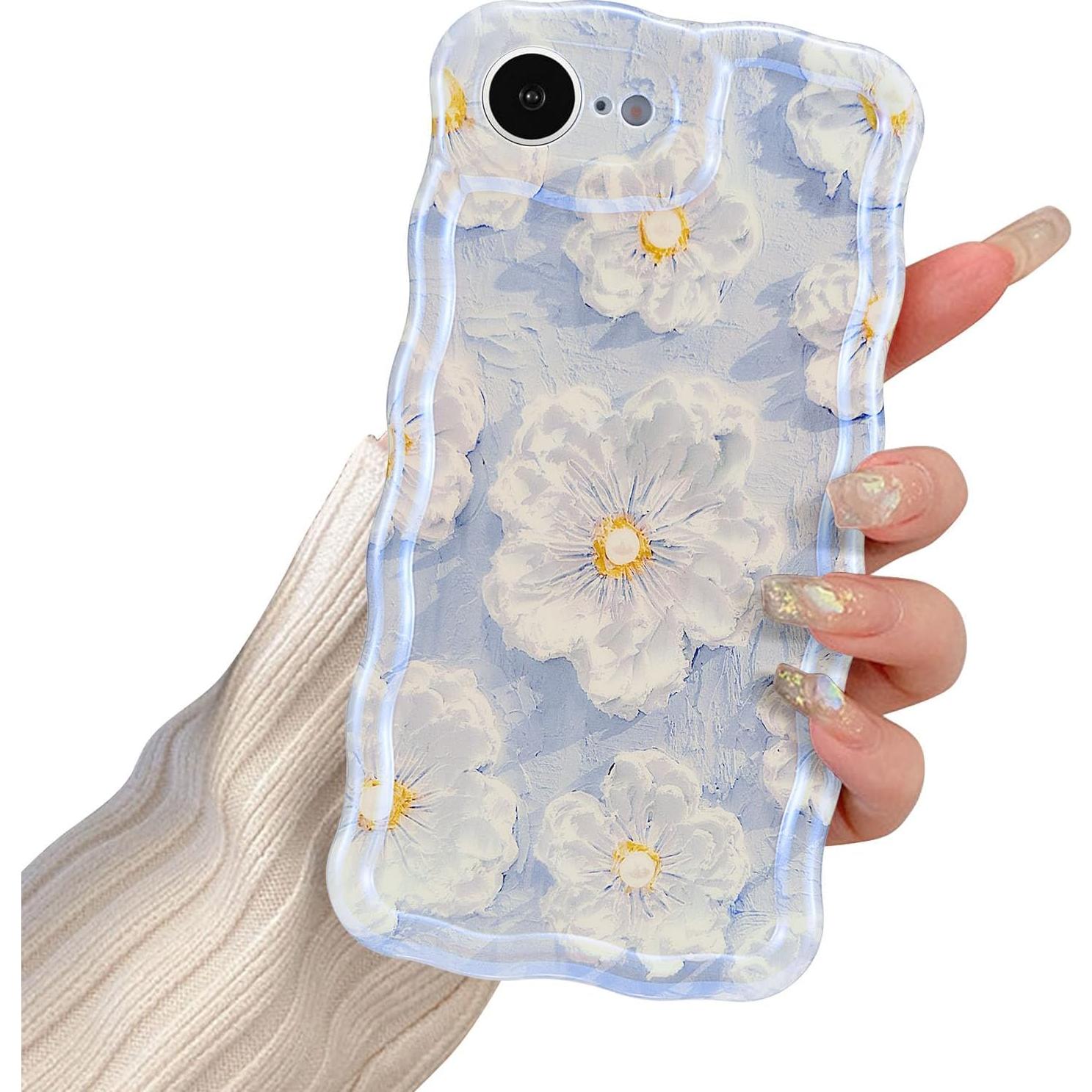 Funda EYZUTAK para iPhone 16e - Flores Pintura al Óleo Azul Claro