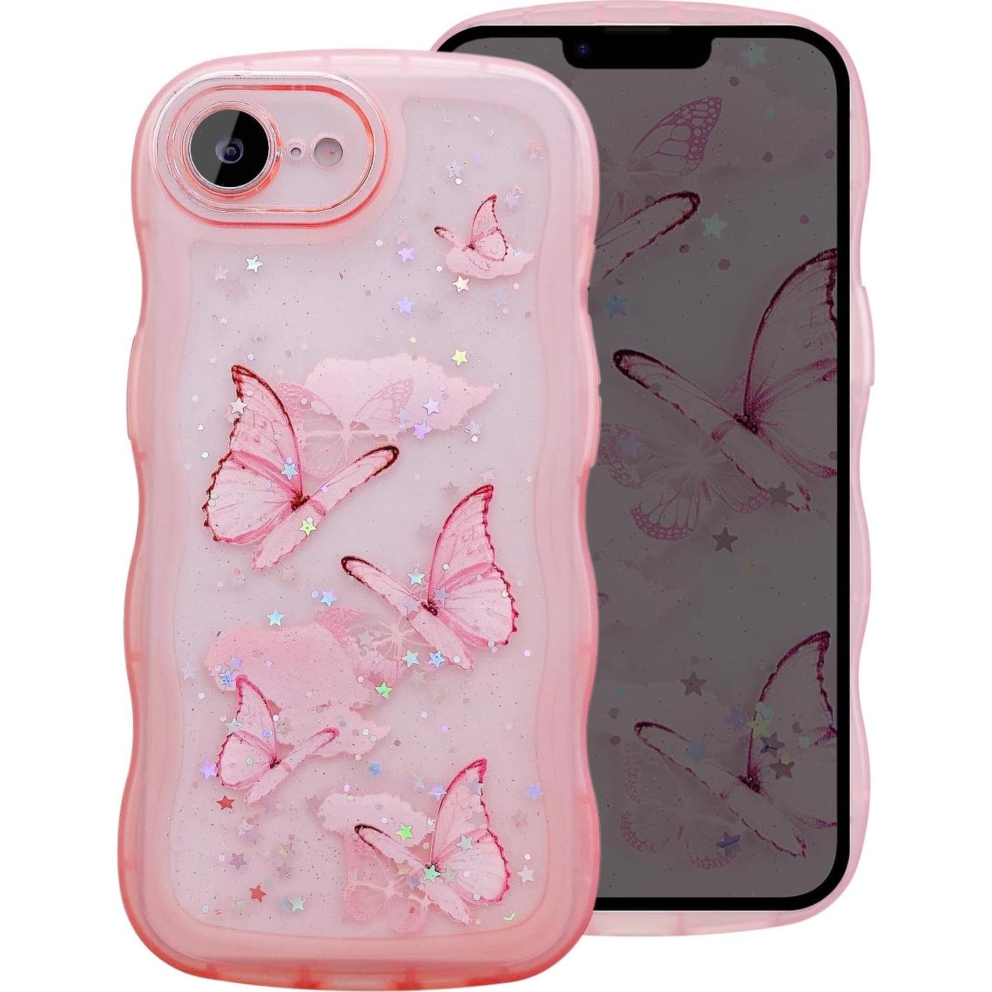Funda Brillante Mariposa UEEBAI para iPhone 16e - Rosa