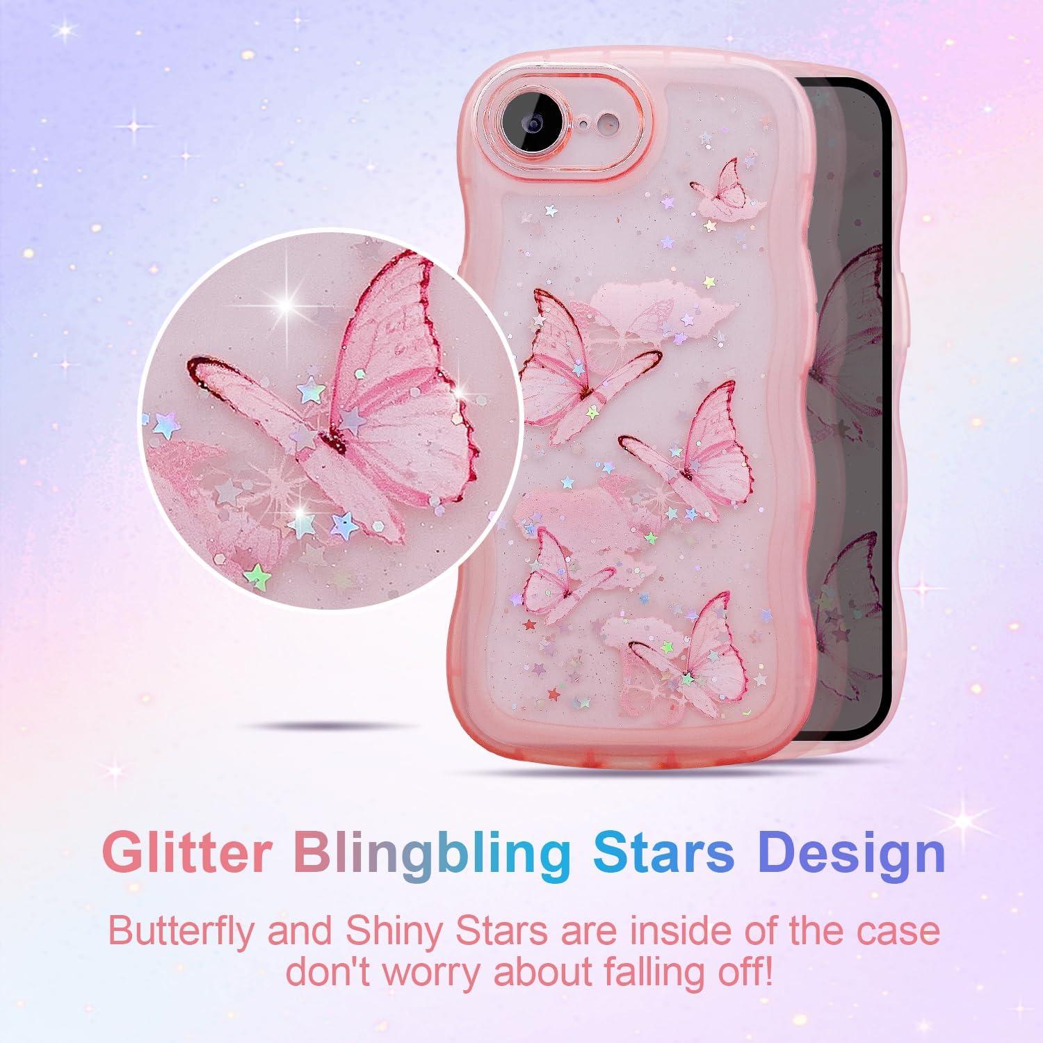 Funda Brillante Mariposa UEEBAI para iPhone 16e - Rosa
