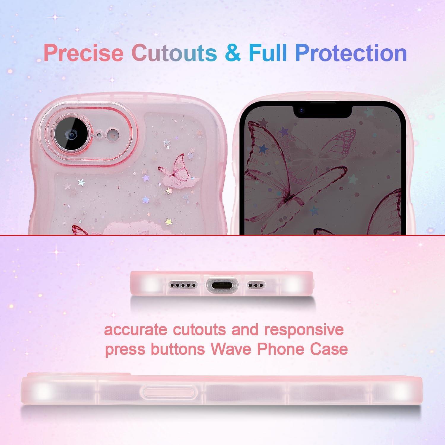 Funda Brillante Mariposa UEEBAI para iPhone 16e - Rosa