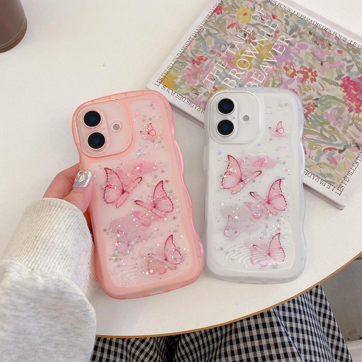 Funda Brillante Mariposa UEEBAI para iPhone 16e - Rosa