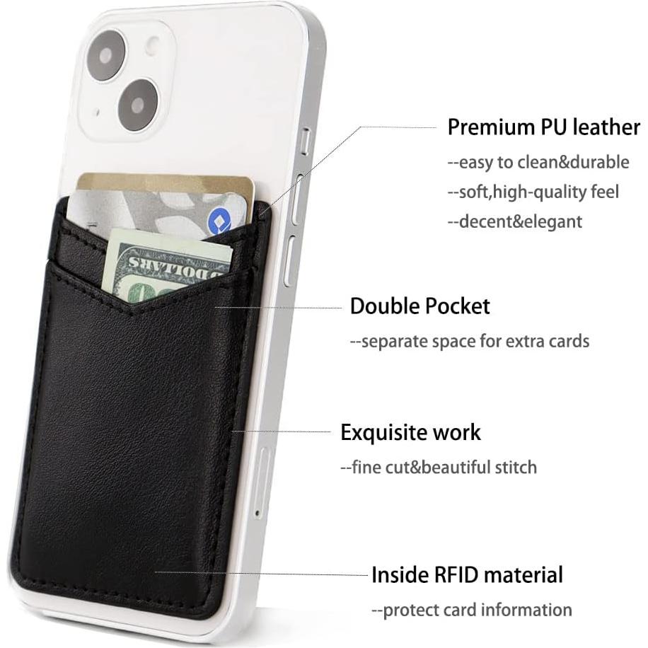 2Pack Soporte Adhesivo de Cuero para Tarjetas - Negro