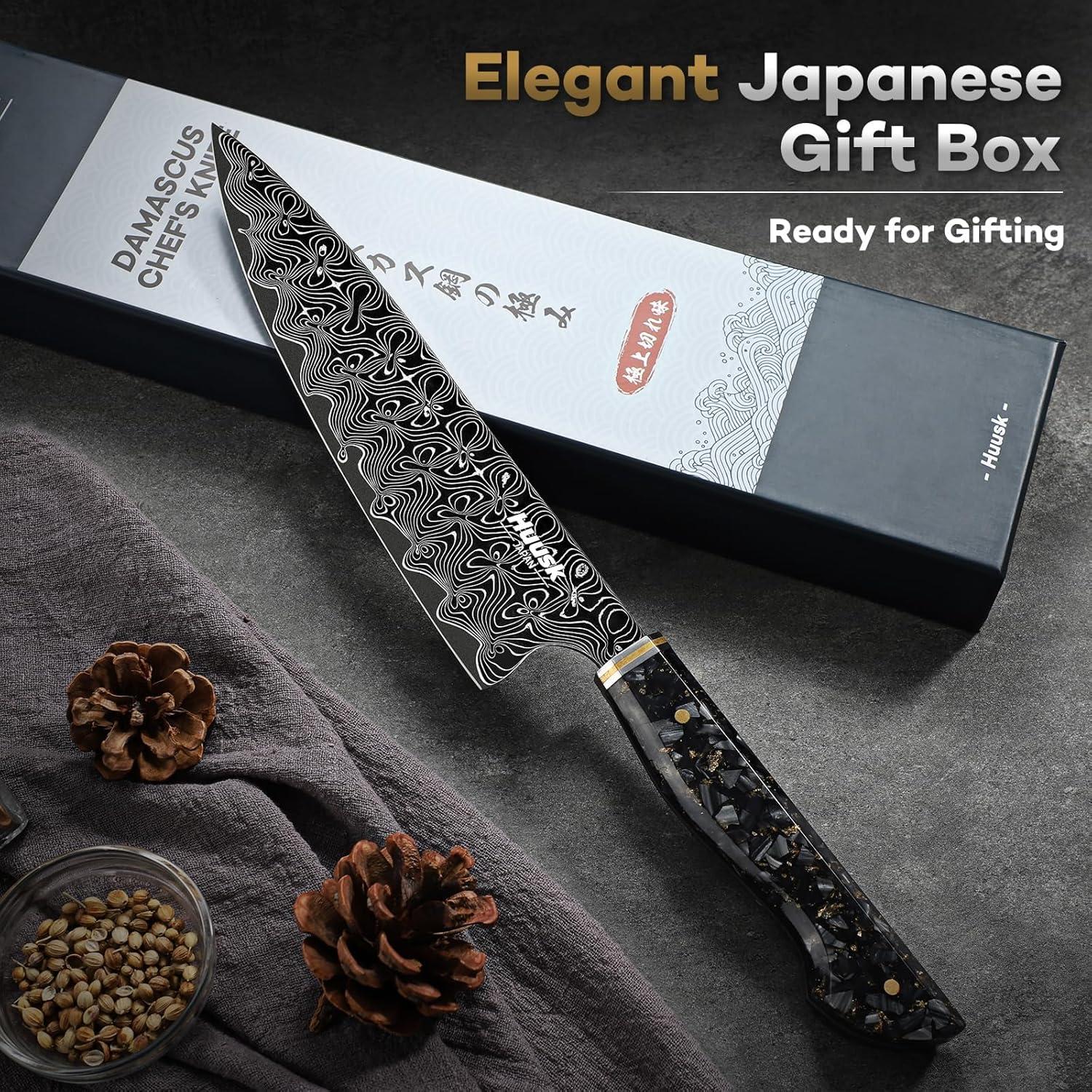 Cuchillo de Chef Huusk de Damasco 20 cm VG-10 Afilado Profesional