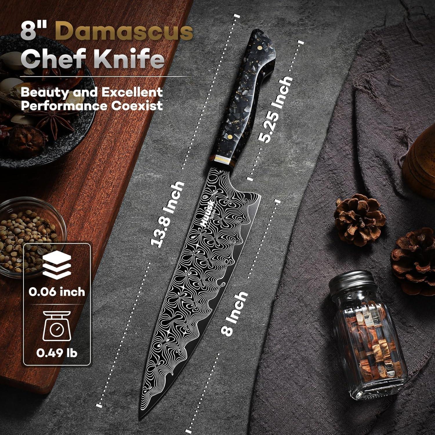 Cuchillo de Chef Huusk de Damasco 20 cm VG-10 Afilado Profesional