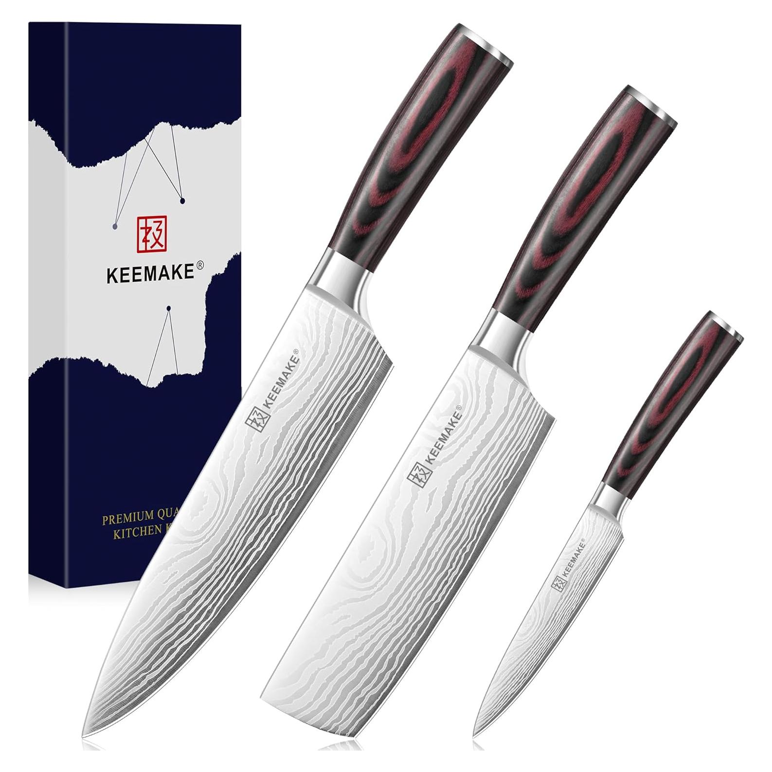 Conjunto de cuchillos de cocina KEEMAKE 3 piezas acero inoxidable