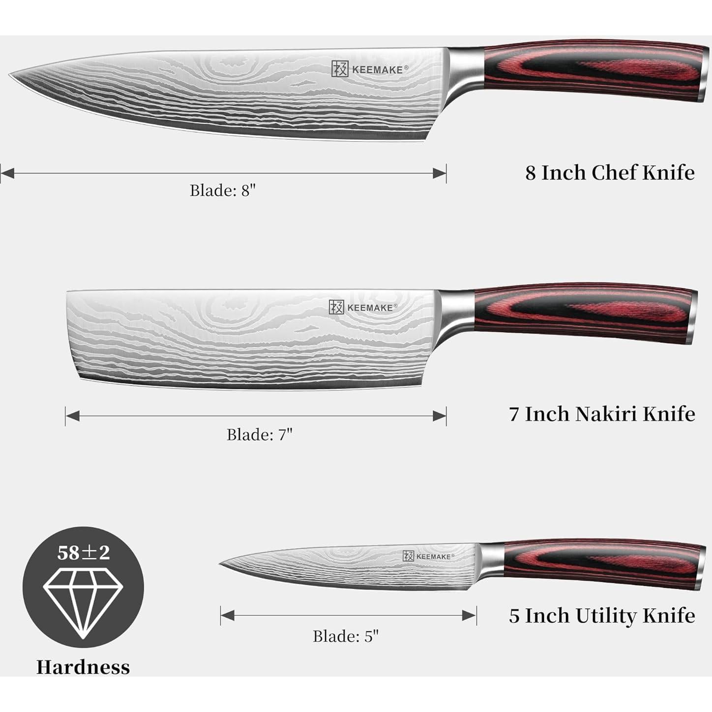 Conjunto de cuchillos de cocina KEEMAKE 3 piezas acero inoxidable