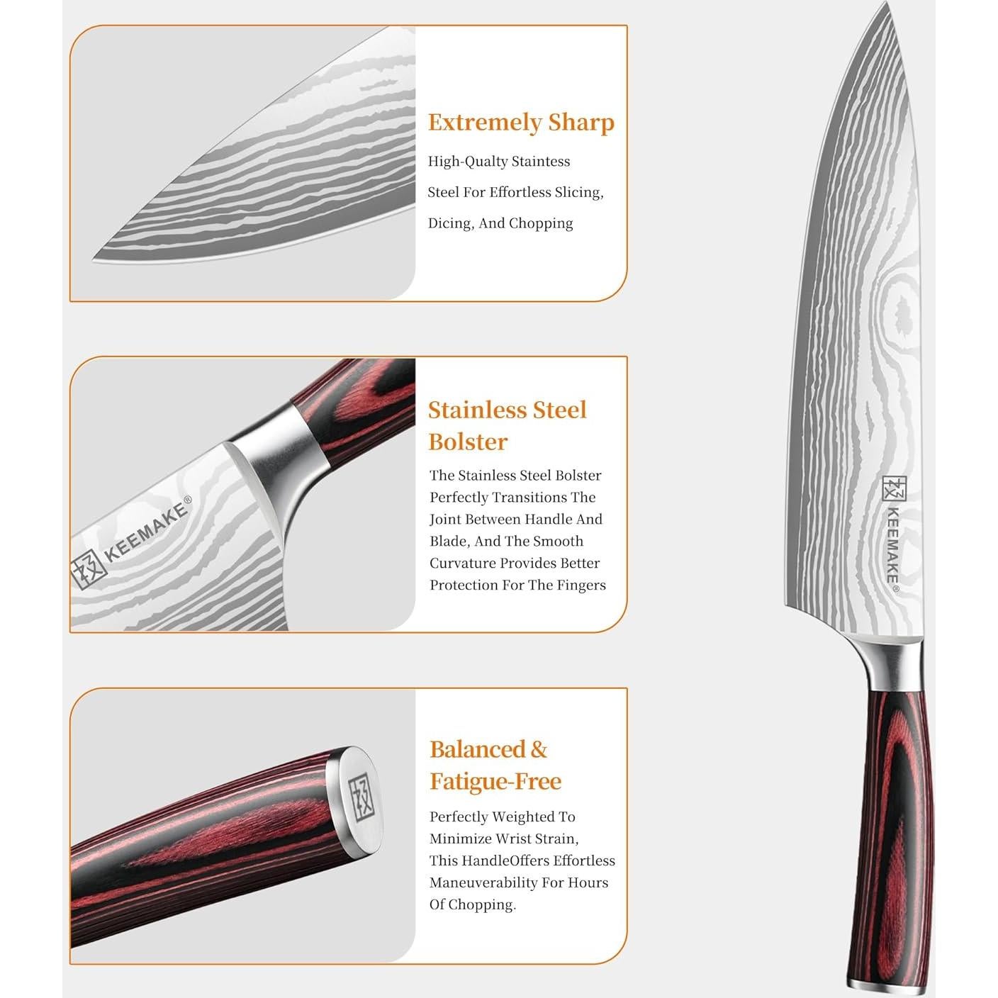 Conjunto de cuchillos de cocina KEEMAKE 3 piezas acero inoxidable