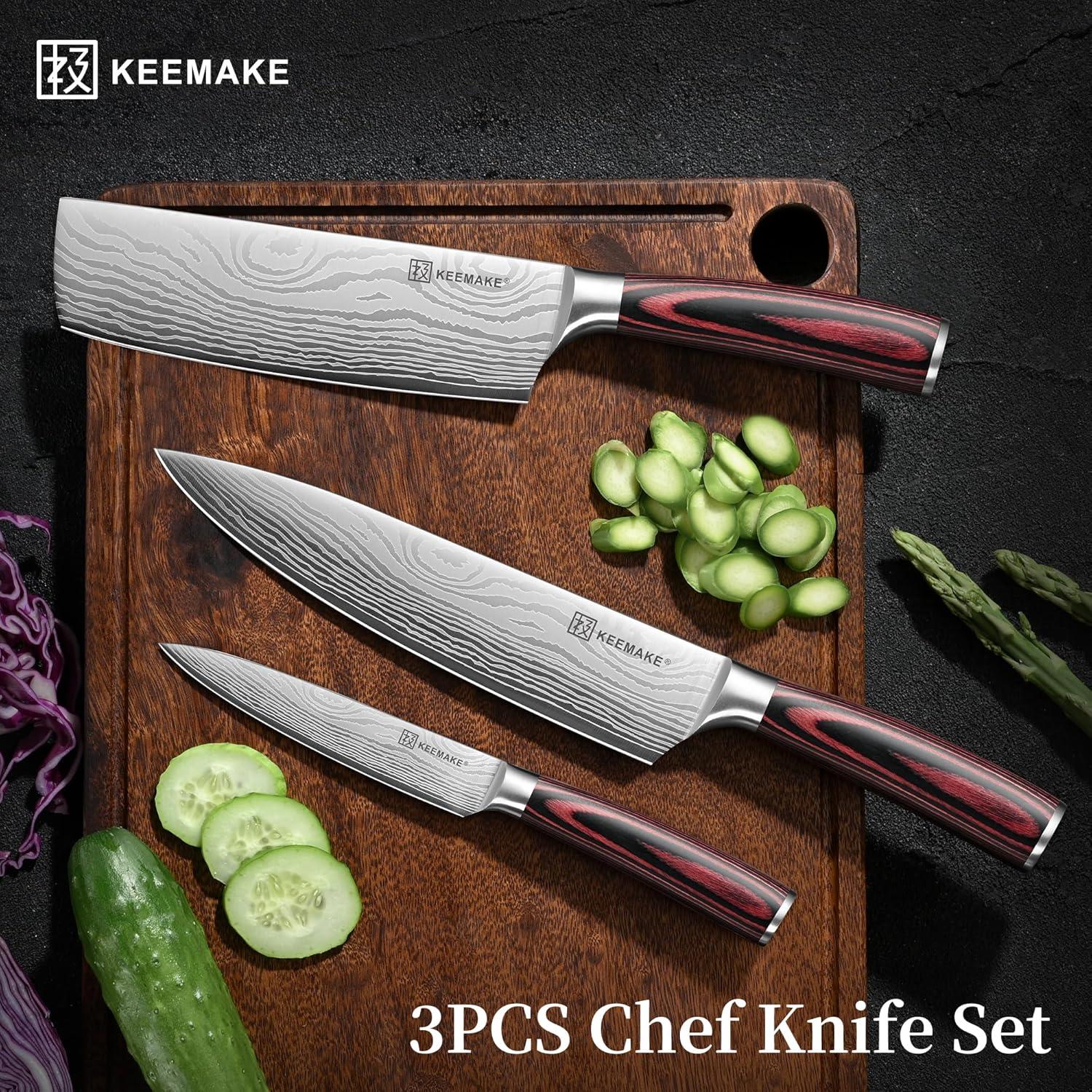 Conjunto de cuchillos de cocina KEEMAKE 3 piezas acero inoxidable