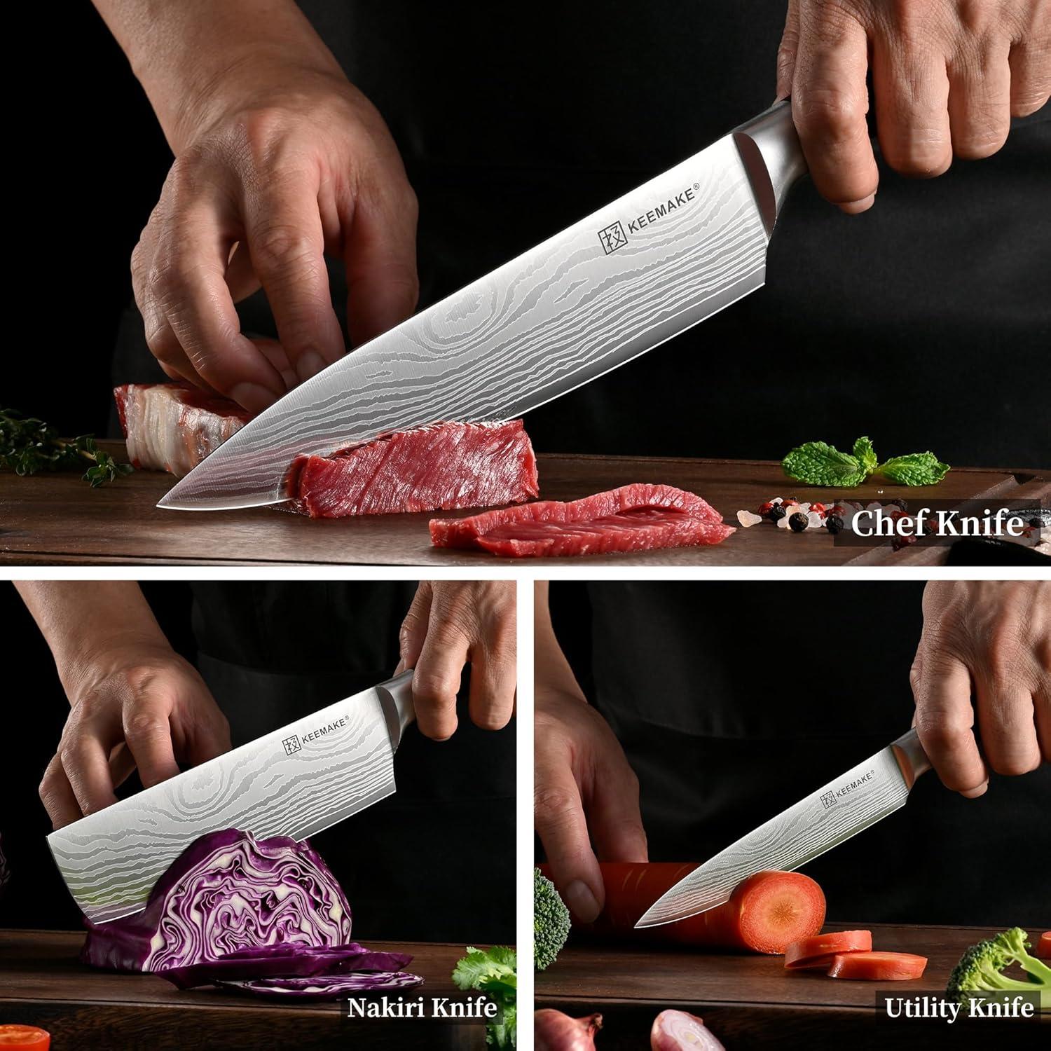 Conjunto de cuchillos de cocina KEEMAKE 3 piezas acero inoxidable