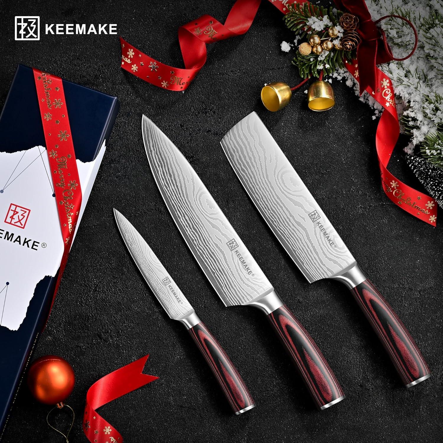 Conjunto de cuchillos de cocina KEEMAKE 3 piezas acero inoxidable