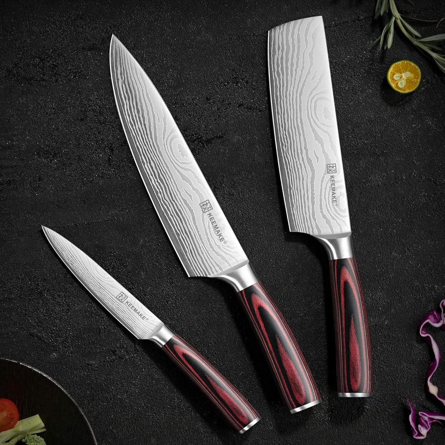 Conjunto de cuchillos de cocina KEEMAKE 3 piezas acero inoxidable