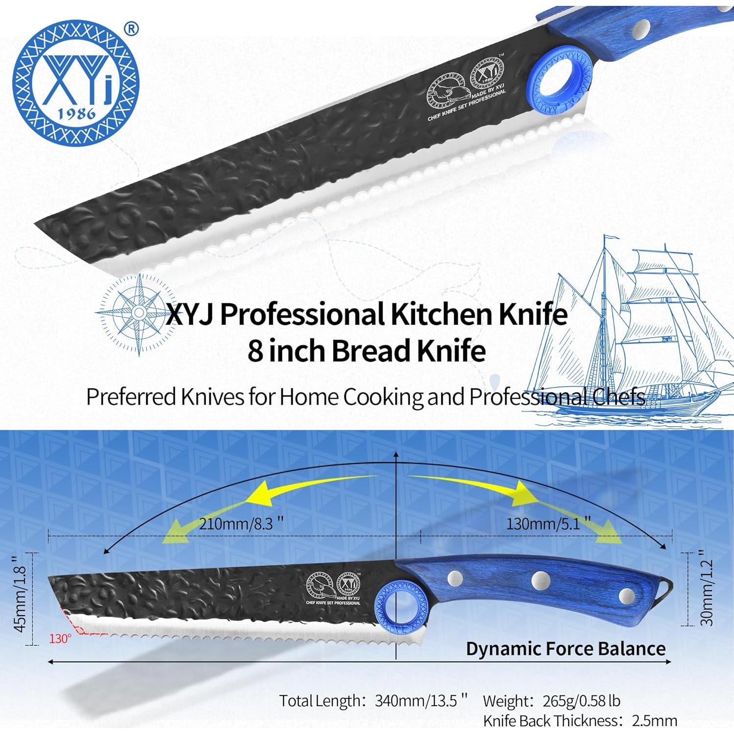 Cuchillo de Pan Serrado XYJ 20.3 cm Acero Alto Carbono Madera