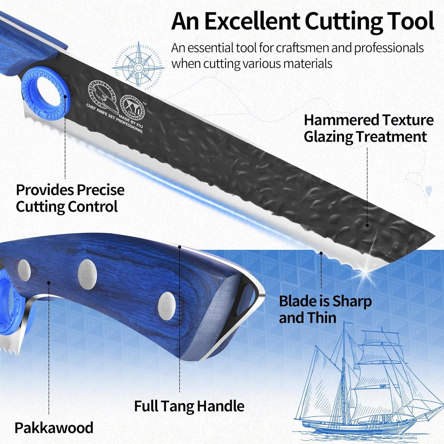 Cuchillo de Pan Serrado XYJ 20.3 cm Acero Alto Carbono Madera