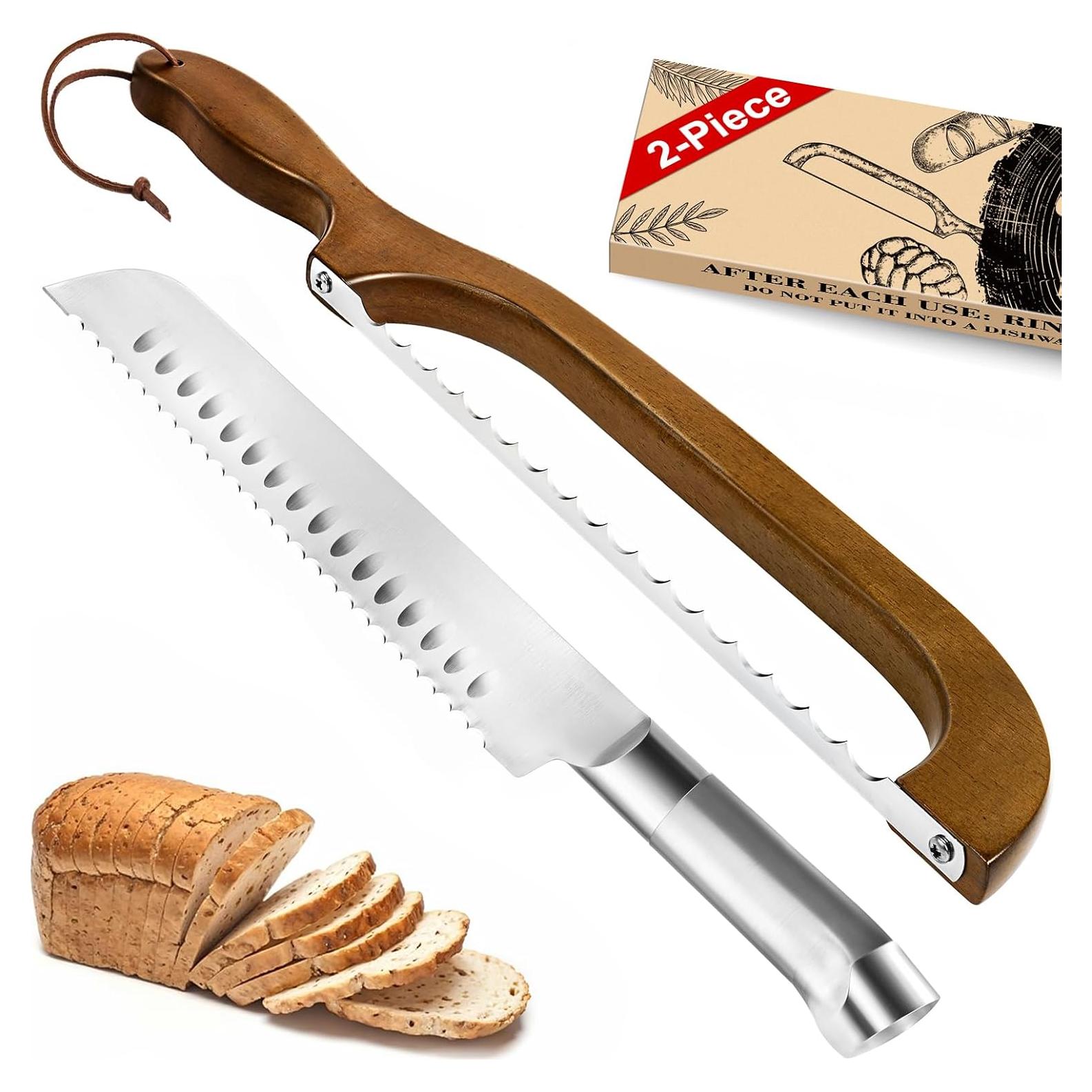 Paquete de 2 cuchillos para pan SeLucky, acero y madera, 41.9 cm
