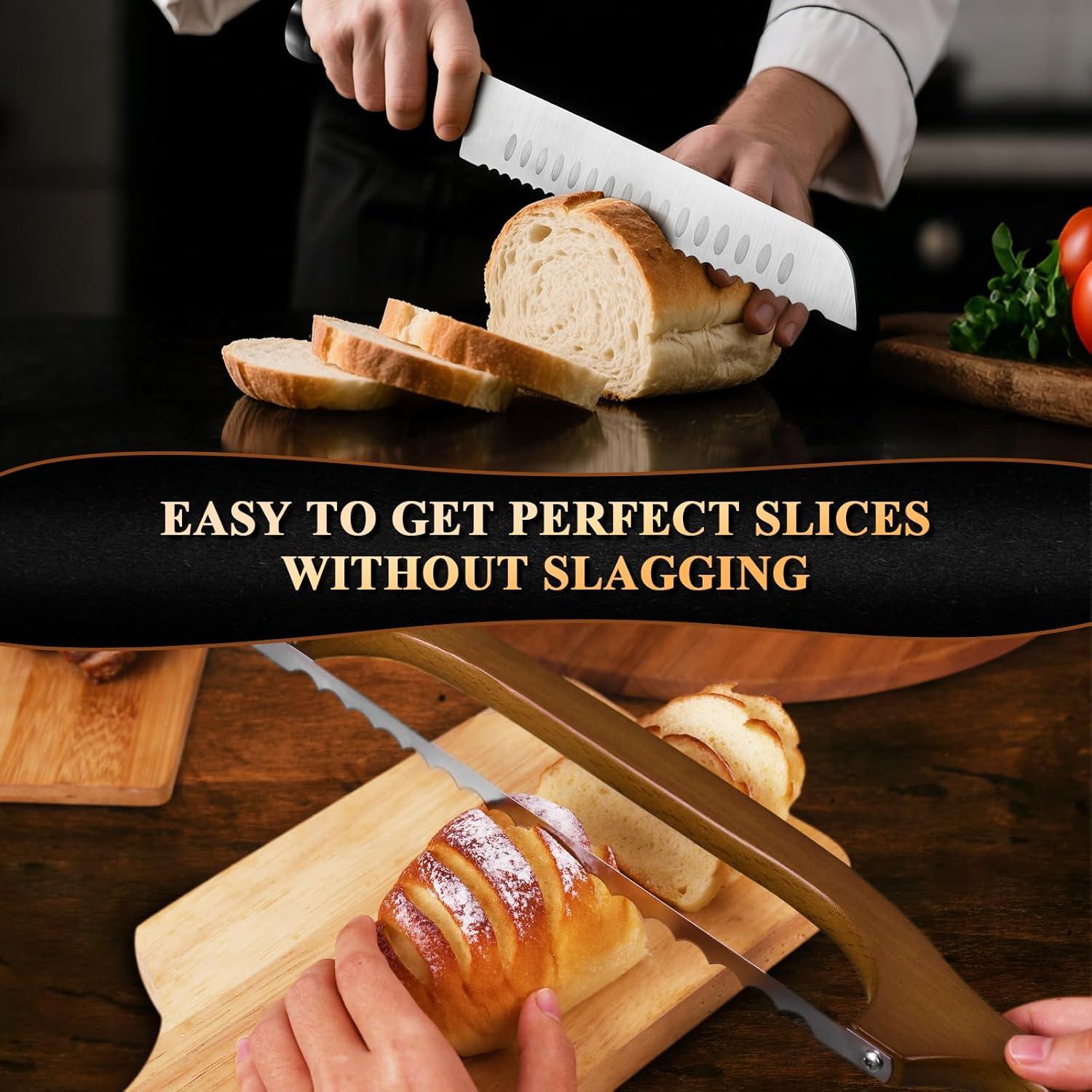 Paquete de 2 cuchillos para pan SeLucky, acero y madera, 41.9 cm