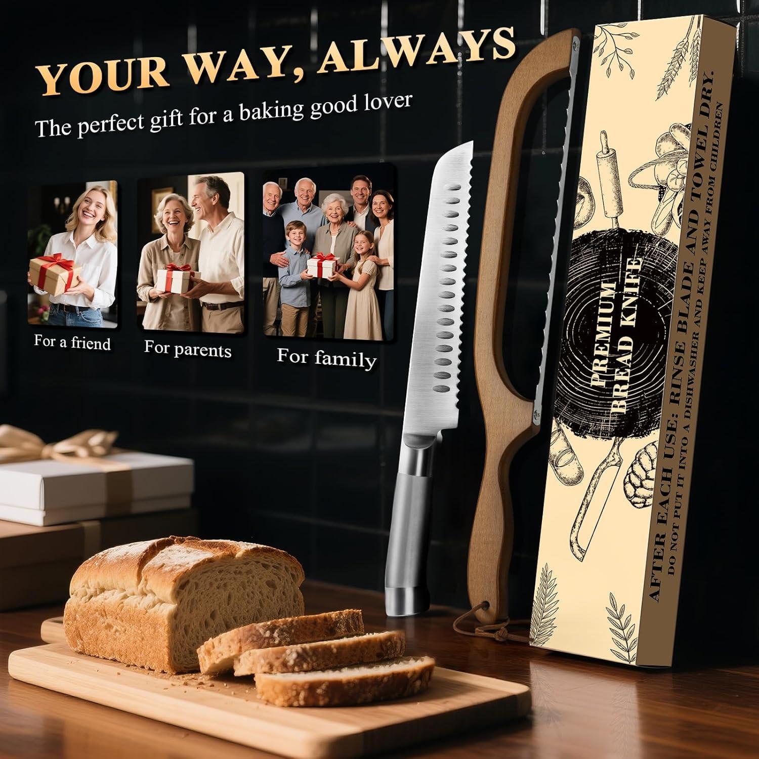 Paquete de 2 cuchillos para pan SeLucky, acero y madera, 41.9 cm