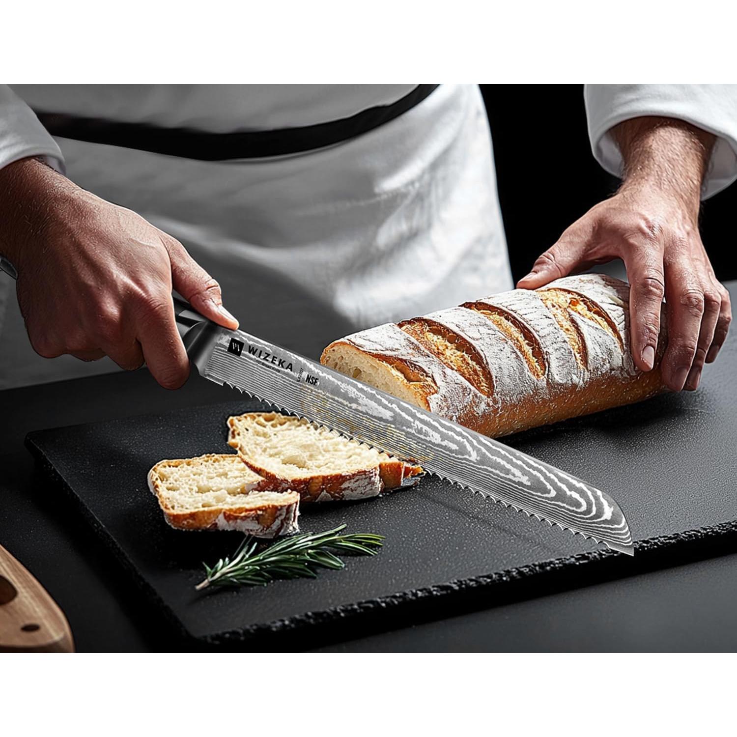 Cuchillo de Pan Serrado WIZEKA 25 cm Acero Damasco VG10