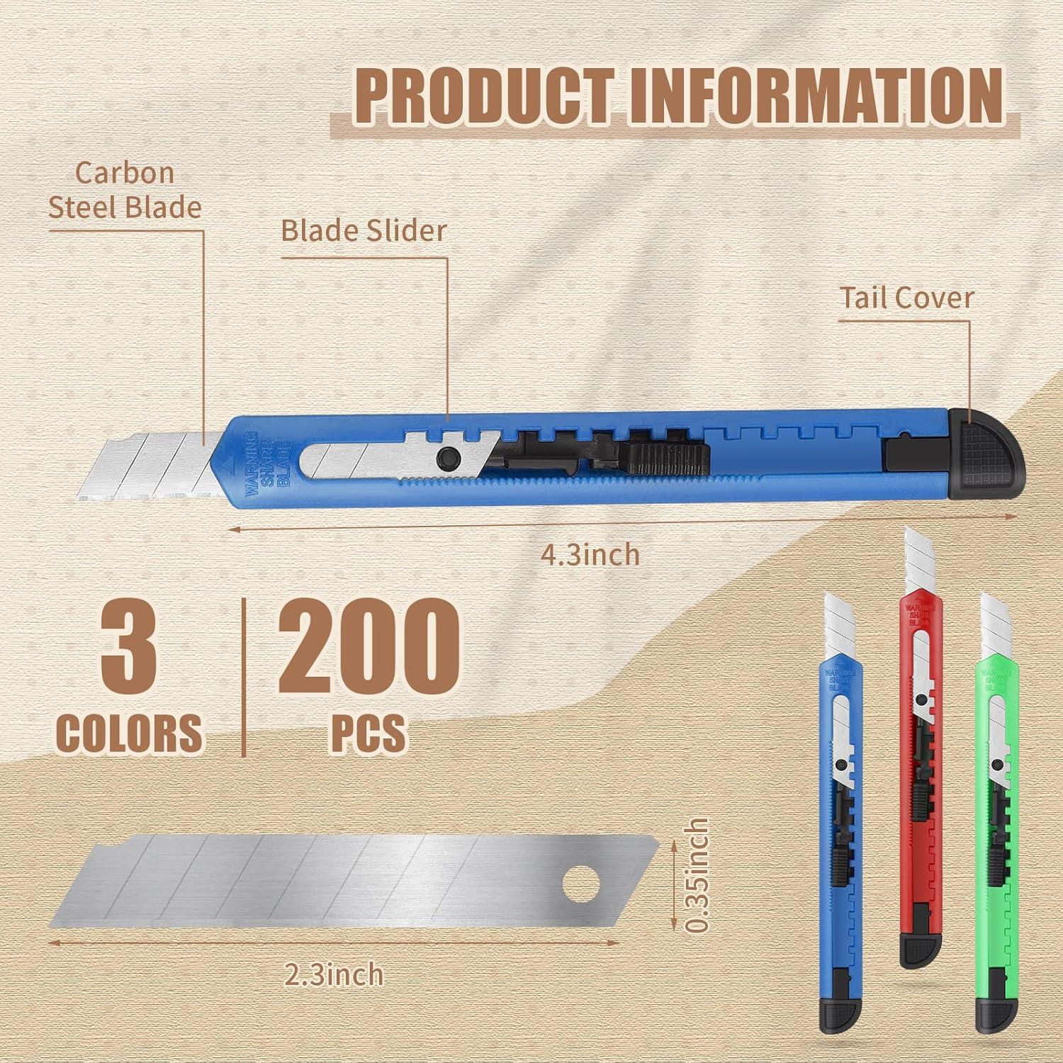 200 Cuchillos Utility Retráctiles Lasnten 9mm Plástico Colores