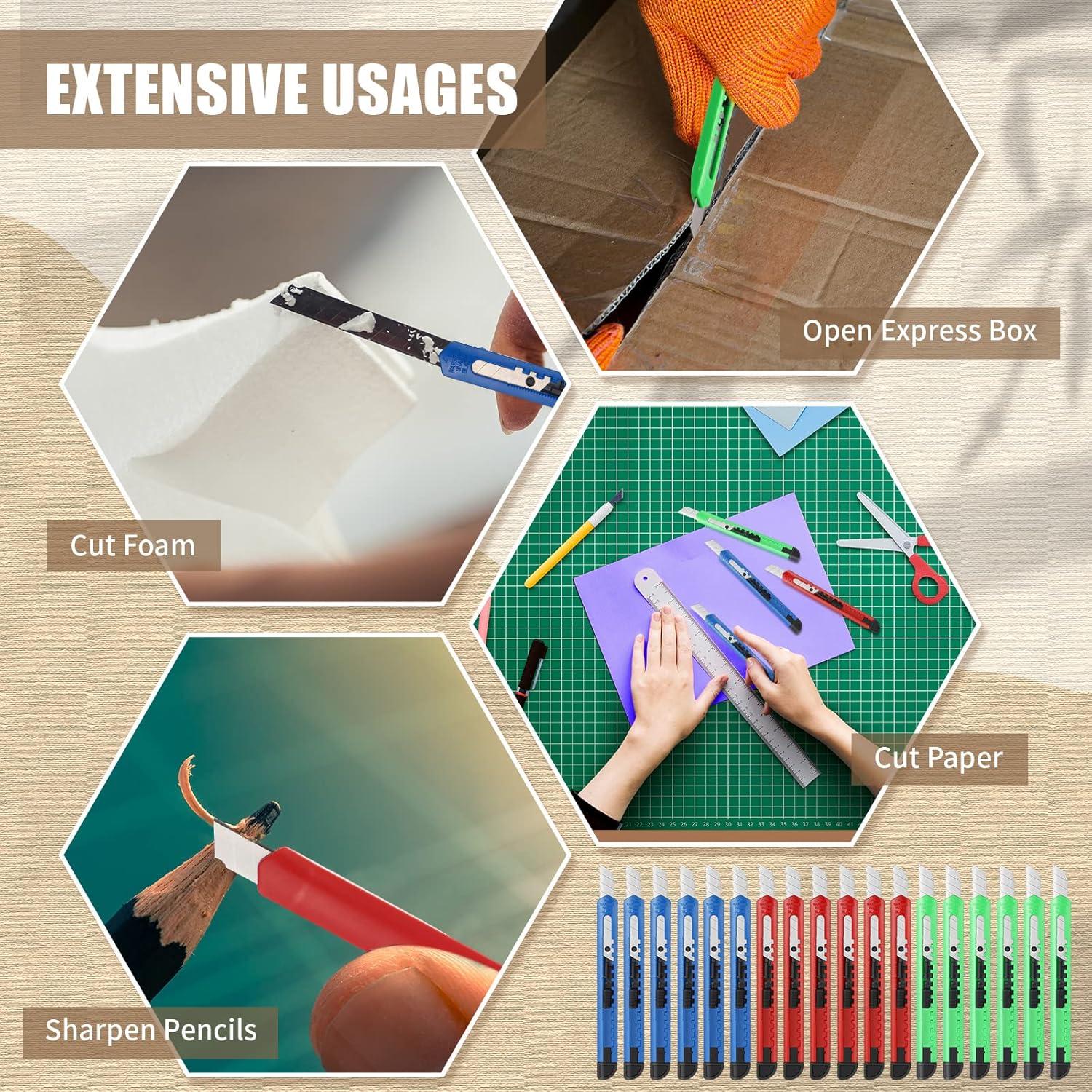 200 Cuchillos Utility Retráctiles Lasnten 9mm Plástico Colores