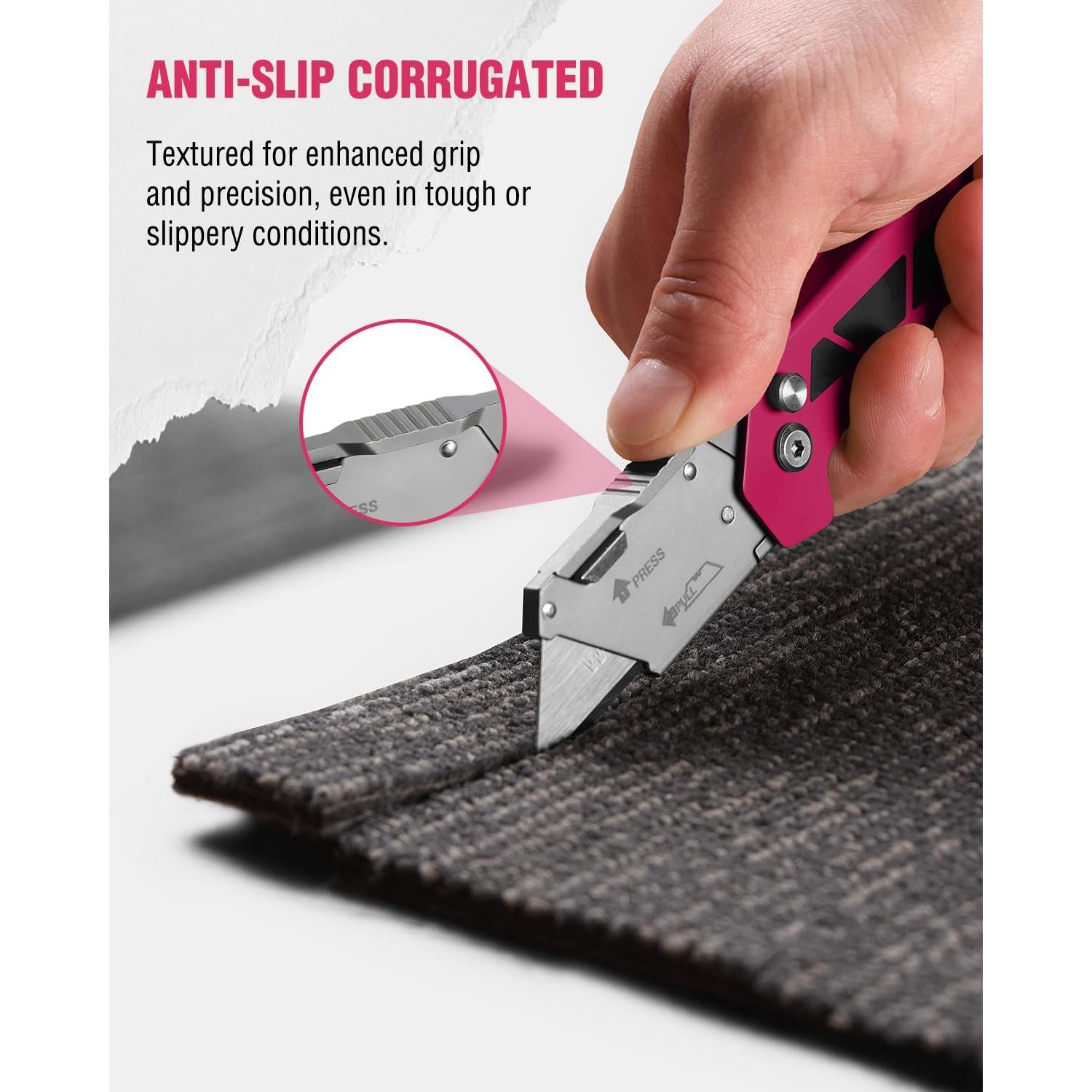 Cortador de Caja WORKPRO Utility Plegable Rosa con 10 Cuchillas