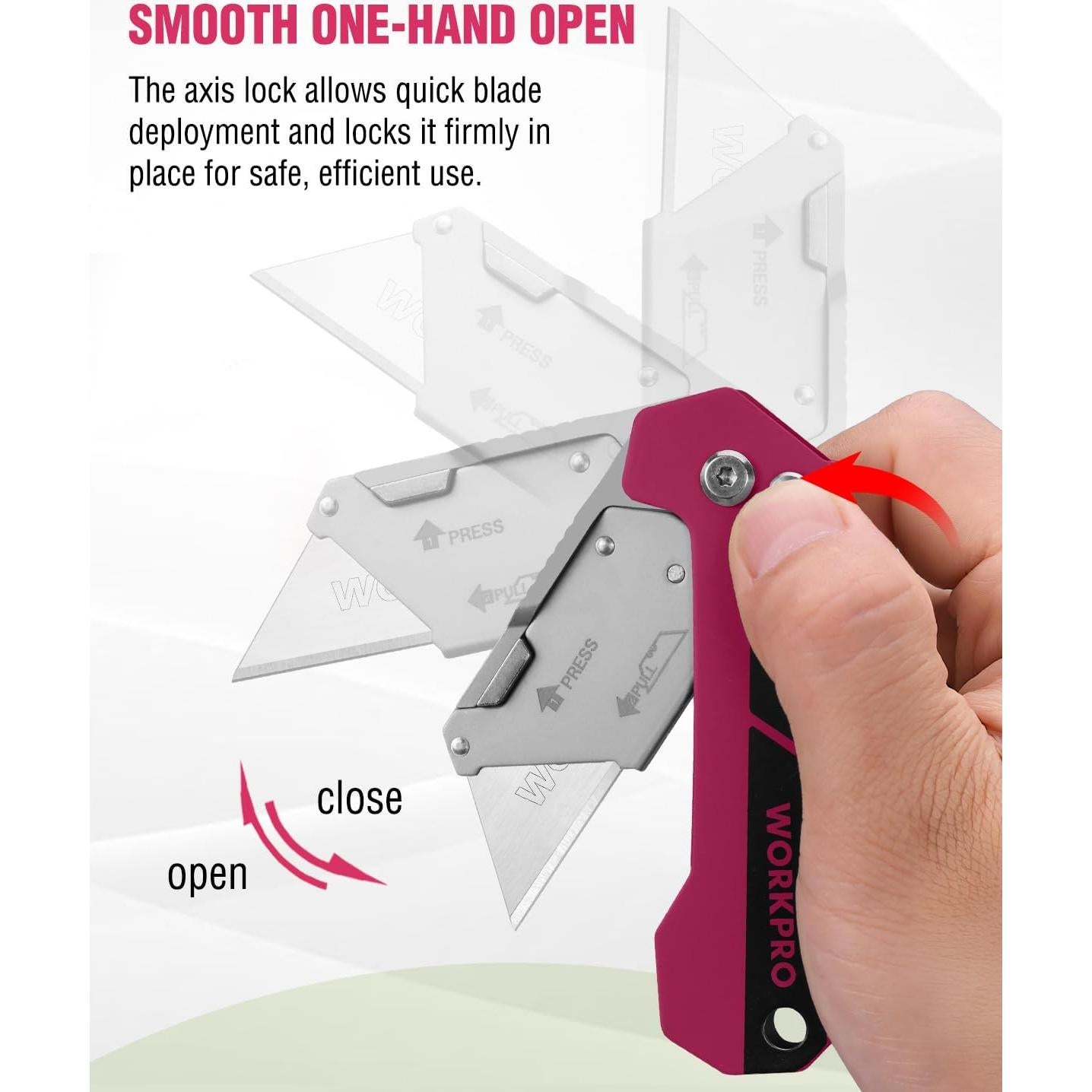 Cortador de Caja WORKPRO Utility Plegable Rosa con 10 Cuchillas