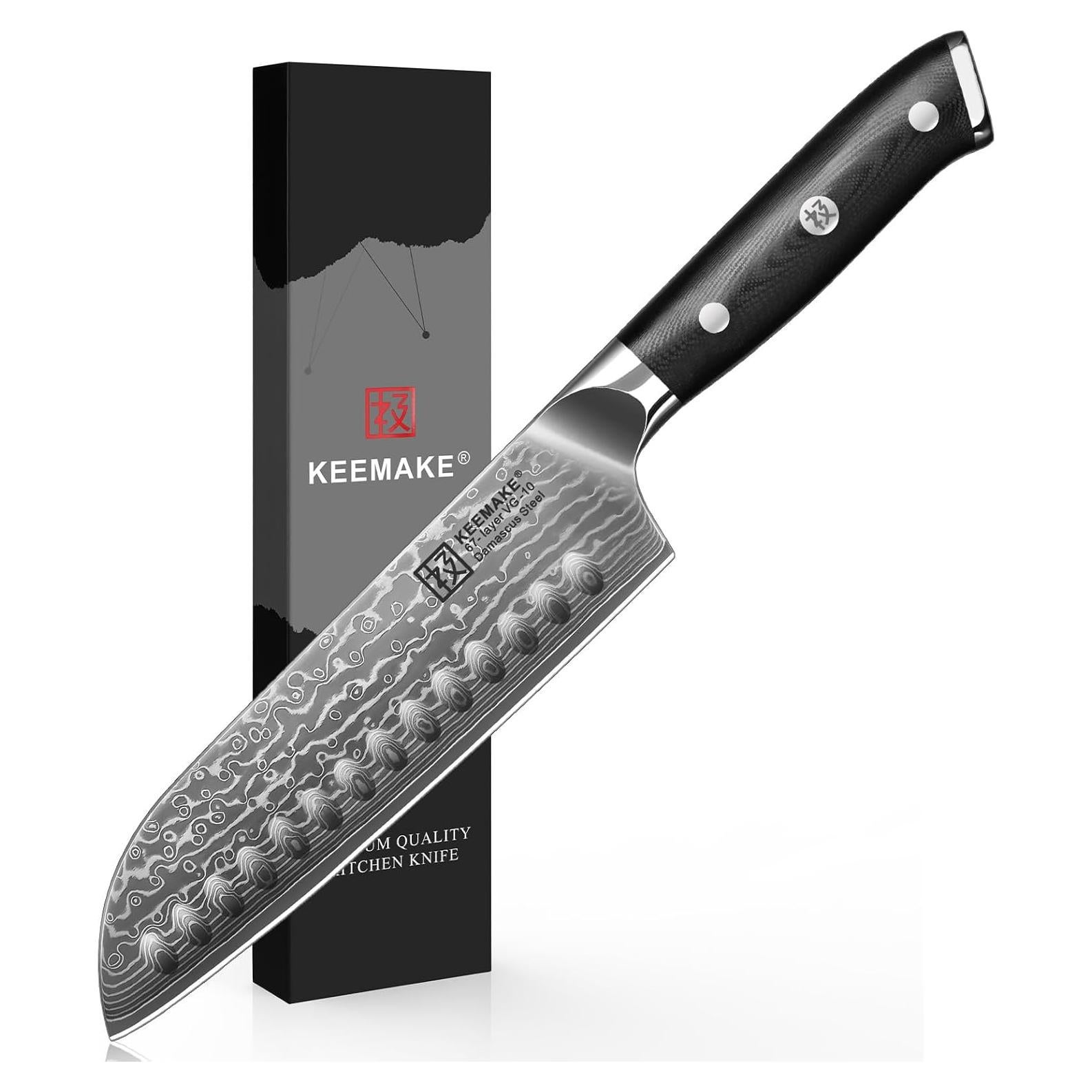 Cuchillo Santoku KEEMAKE 7" Damasco VG10 Ultra Afilado