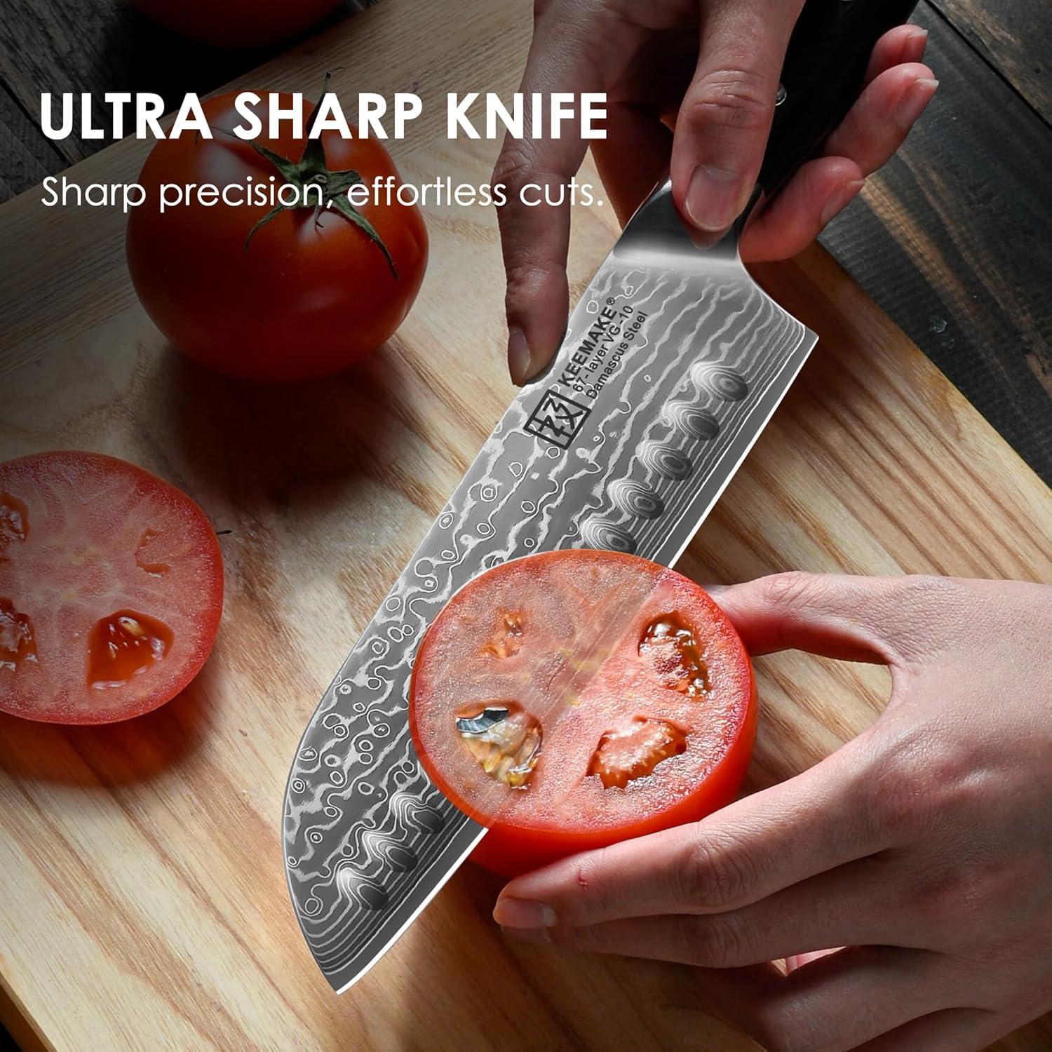 Cuchillo Santoku KEEMAKE 7" Damasco VG10 Ultra Afilado